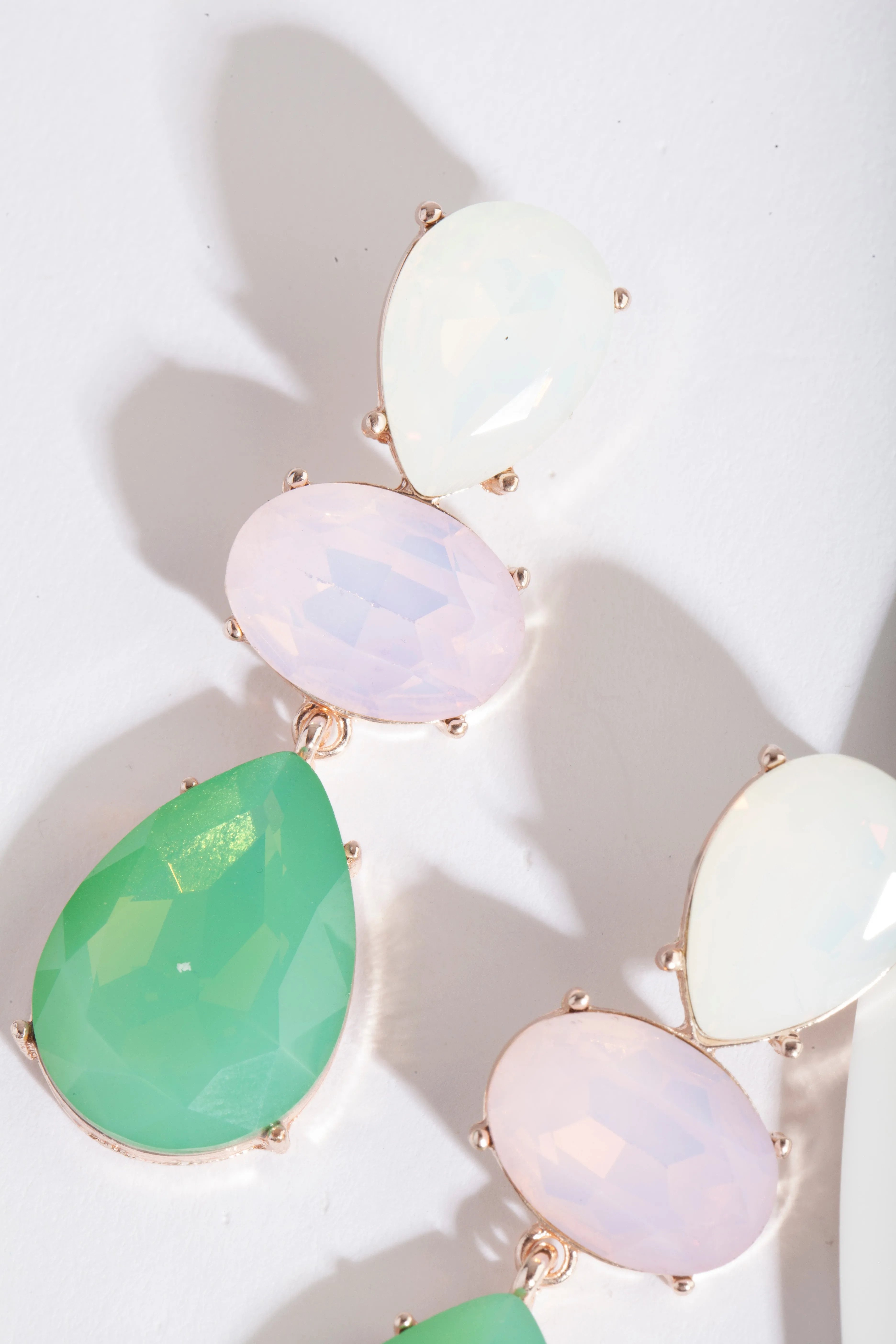 Green Gemstone Triple Drop Earrings