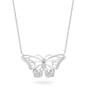 Hallmark Fine Jewelry Monarch Butterfly Necklace in Sterling Silver with Diamonds