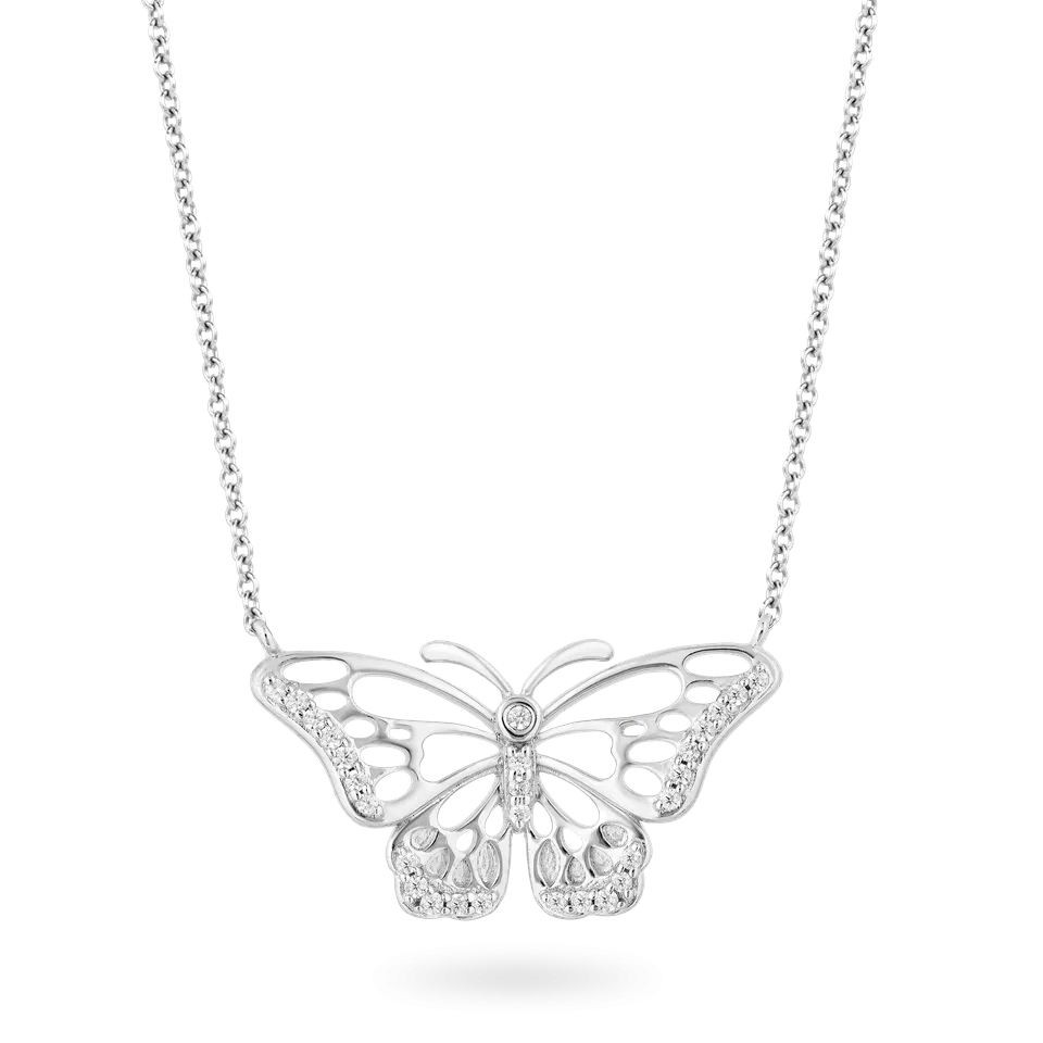 Hallmark Fine Jewelry Monarch Butterfly Necklace in Sterling Silver with Diamonds
