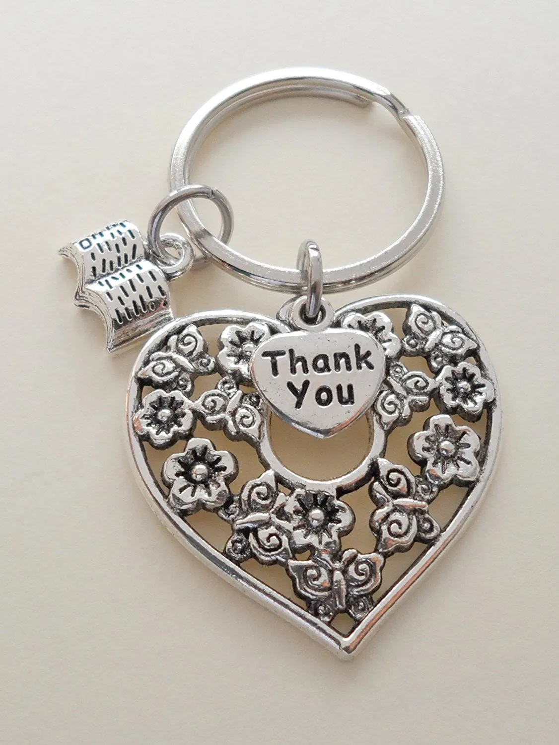 Heart & Book Charm Teacher Keychain - It Takes a Big Heart to Teach Little Minds