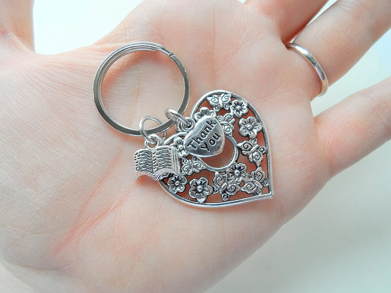 Heart & Book Charm Teacher Keychain - It Takes a Big Heart to Teach Little Minds