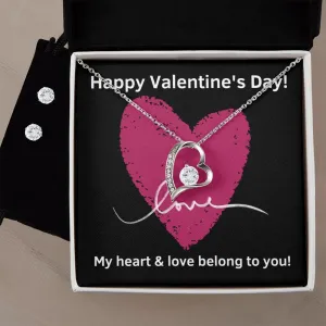 Heart Belongs Valentine's Forever Heart Necklace & Cubic Zirconia Earring Set