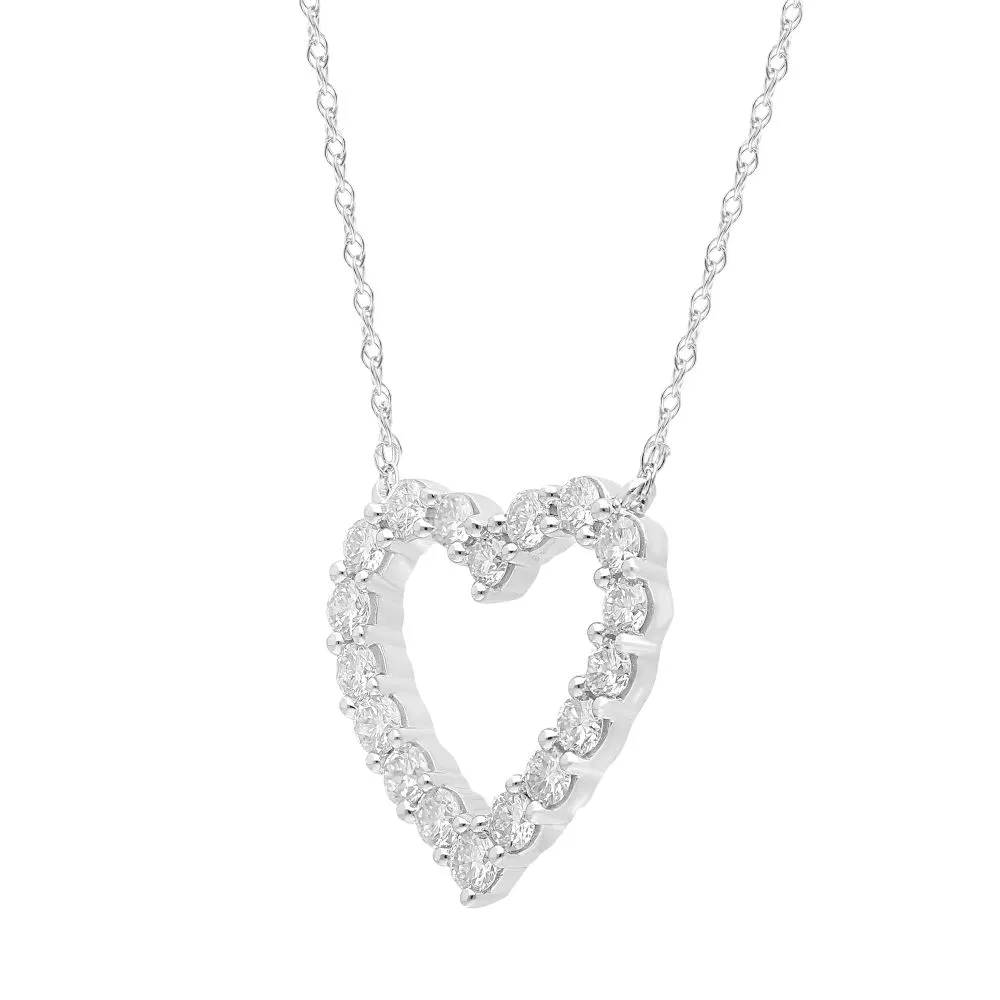 Heart Shaped Pendant Necklace with 1.00ct of Laboratory Grown Diamonds in Sterling Silver and Platinum