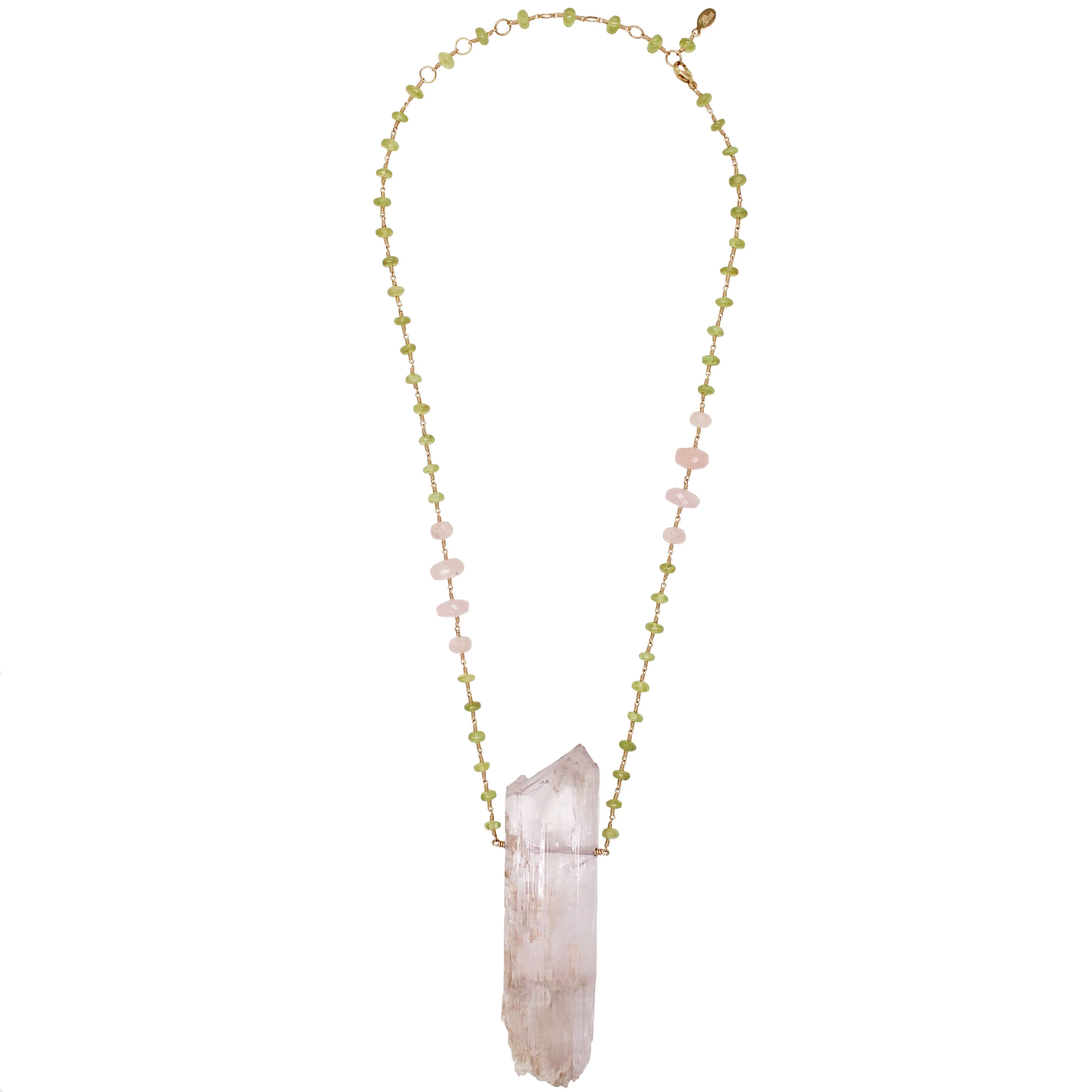 Hiddenite Spodumene Kunzite, Sphene & Morganite Necklace