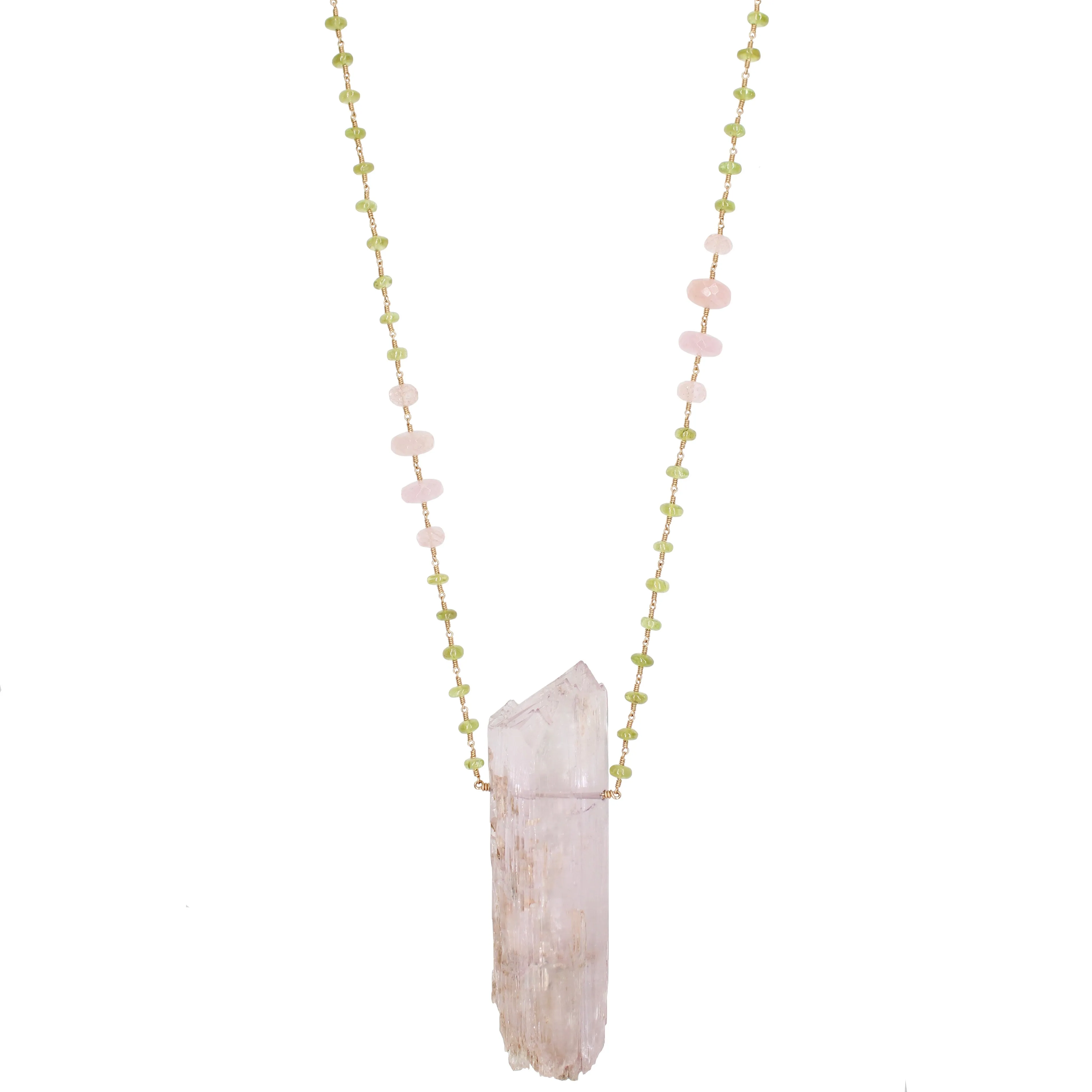 Hiddenite Spodumene Kunzite, Sphene & Morganite Necklace