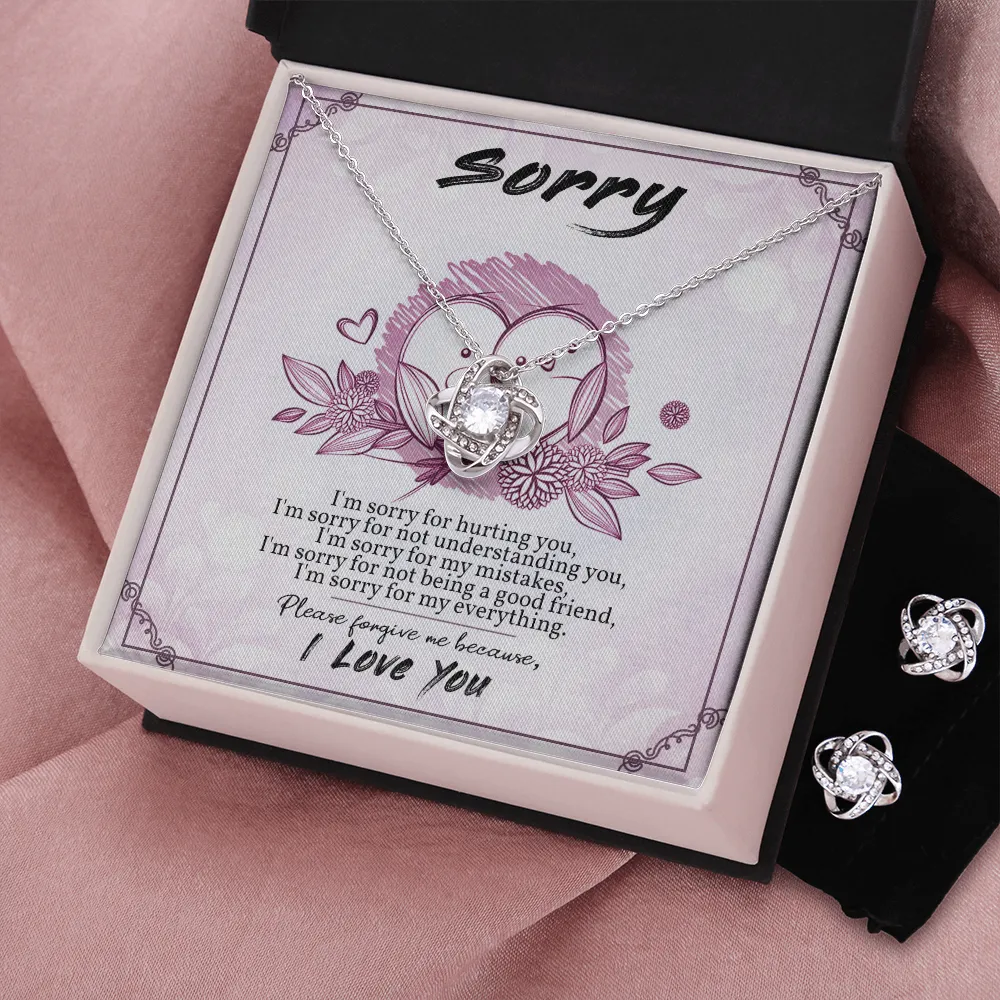 I'm Sorry Gift-Forgive Me Love Knot Necklace and Earring Set