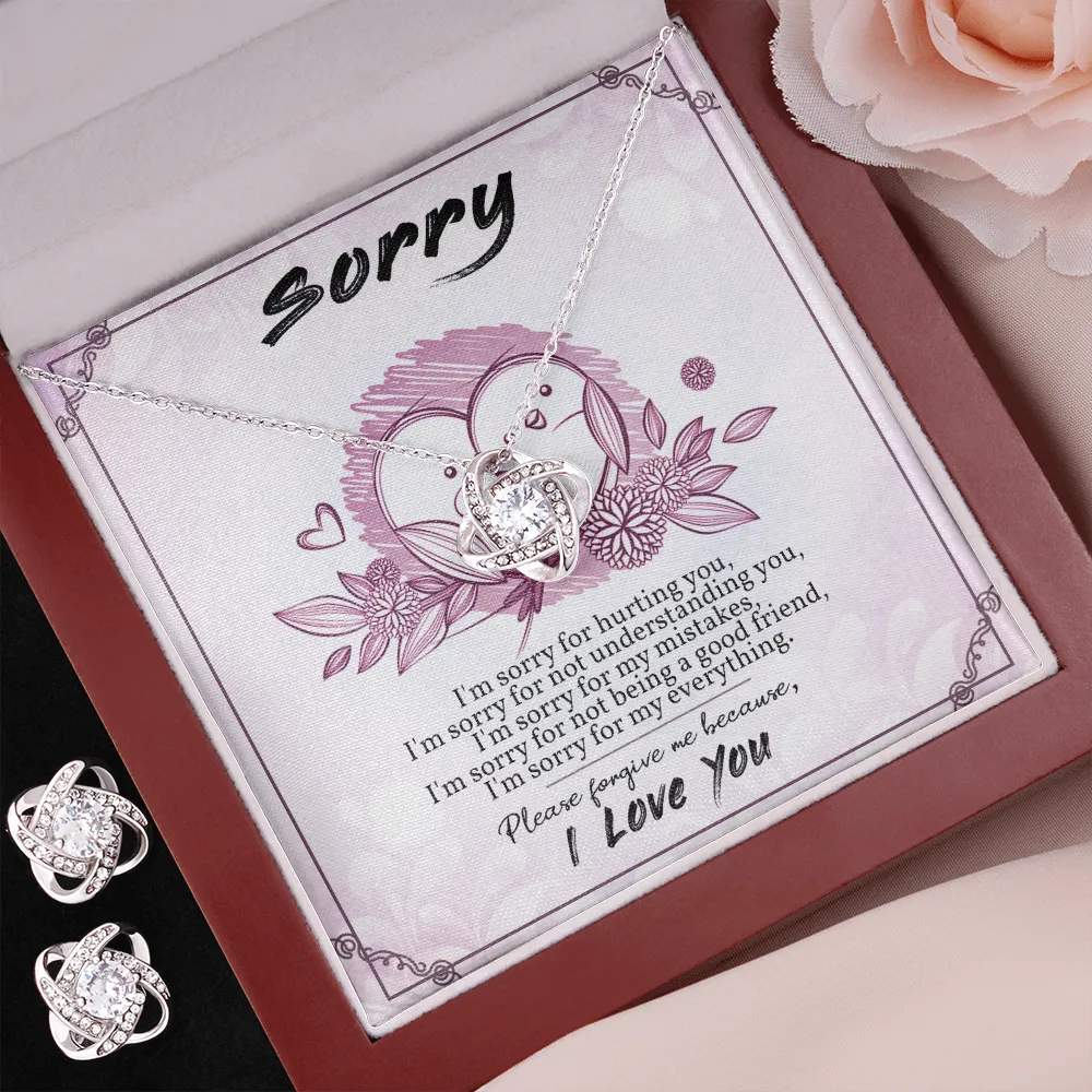 I'm Sorry Gift-Forgive Me Love Knot Necklace and Earring Set