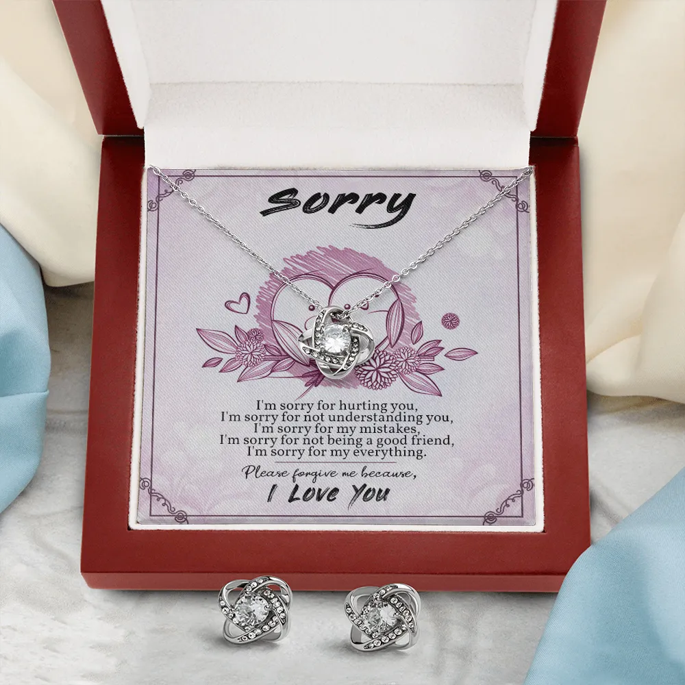 I'm Sorry Gift-Forgive Me Love Knot Necklace and Earring Set