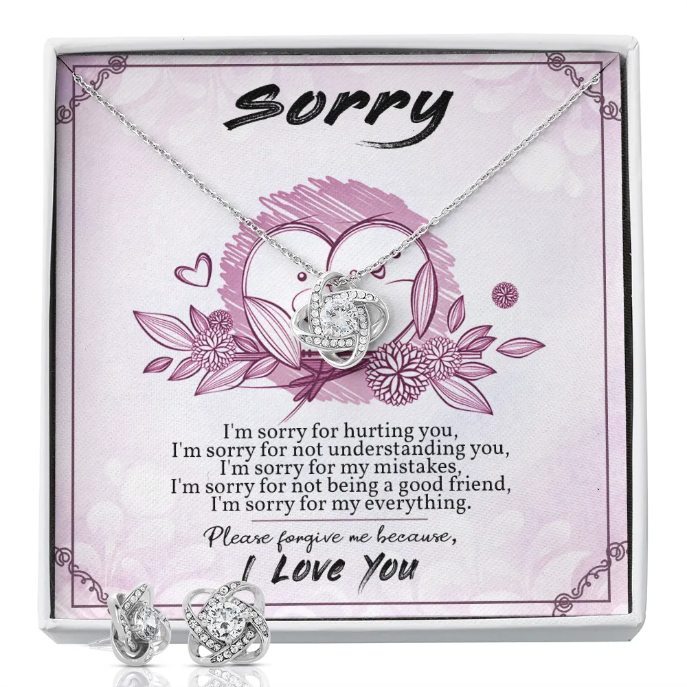 I'm Sorry Gift-Forgive Me Love Knot Necklace and Earring Set
