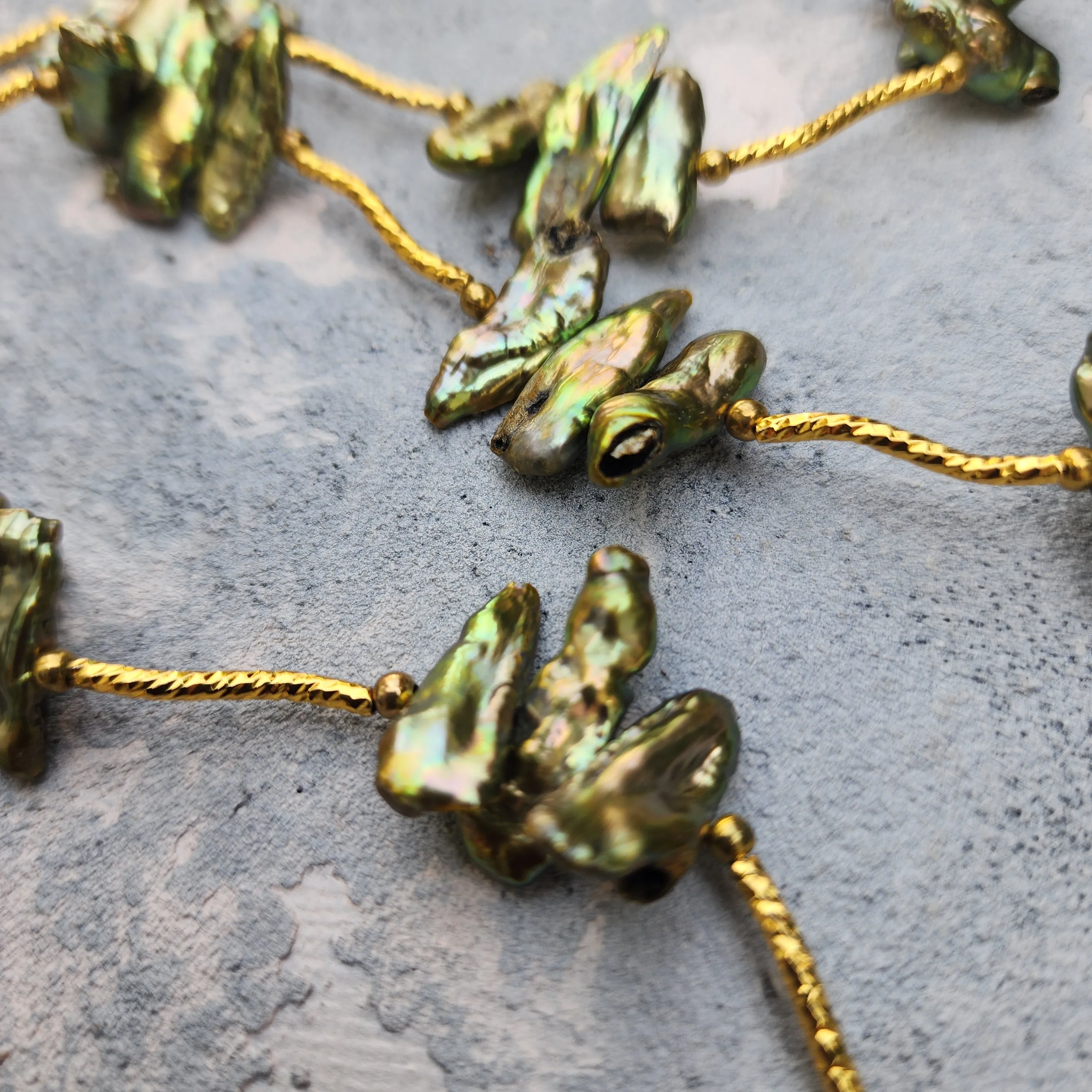 Jupiter / Designer Jewelry Long Necklace Elegant Jewelry Exotic Rare Gold Green Pearl Necklace Crystal Necklace Gift for Momen