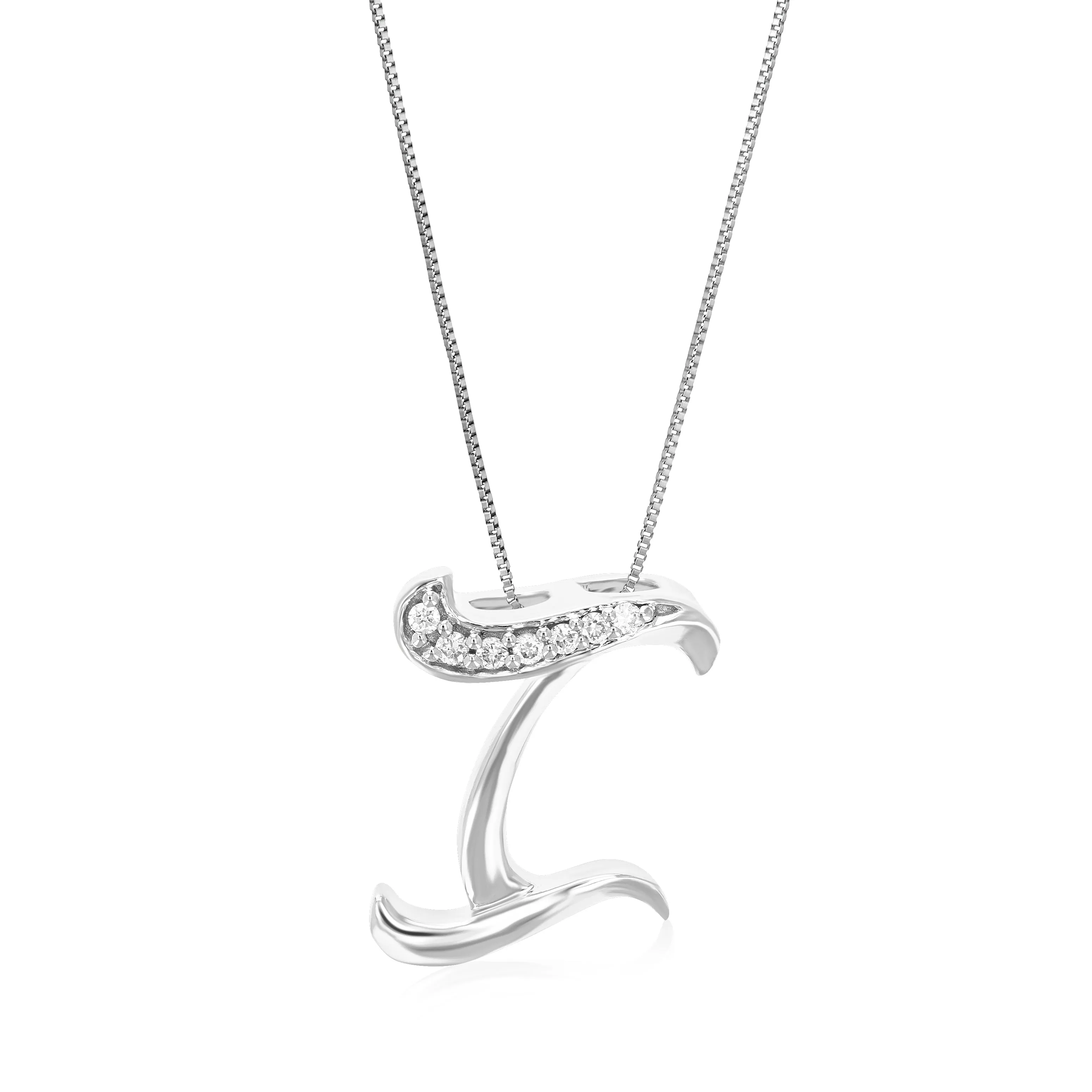 Lab Grown Diamond Alphabet Pendant Necklace in Silver