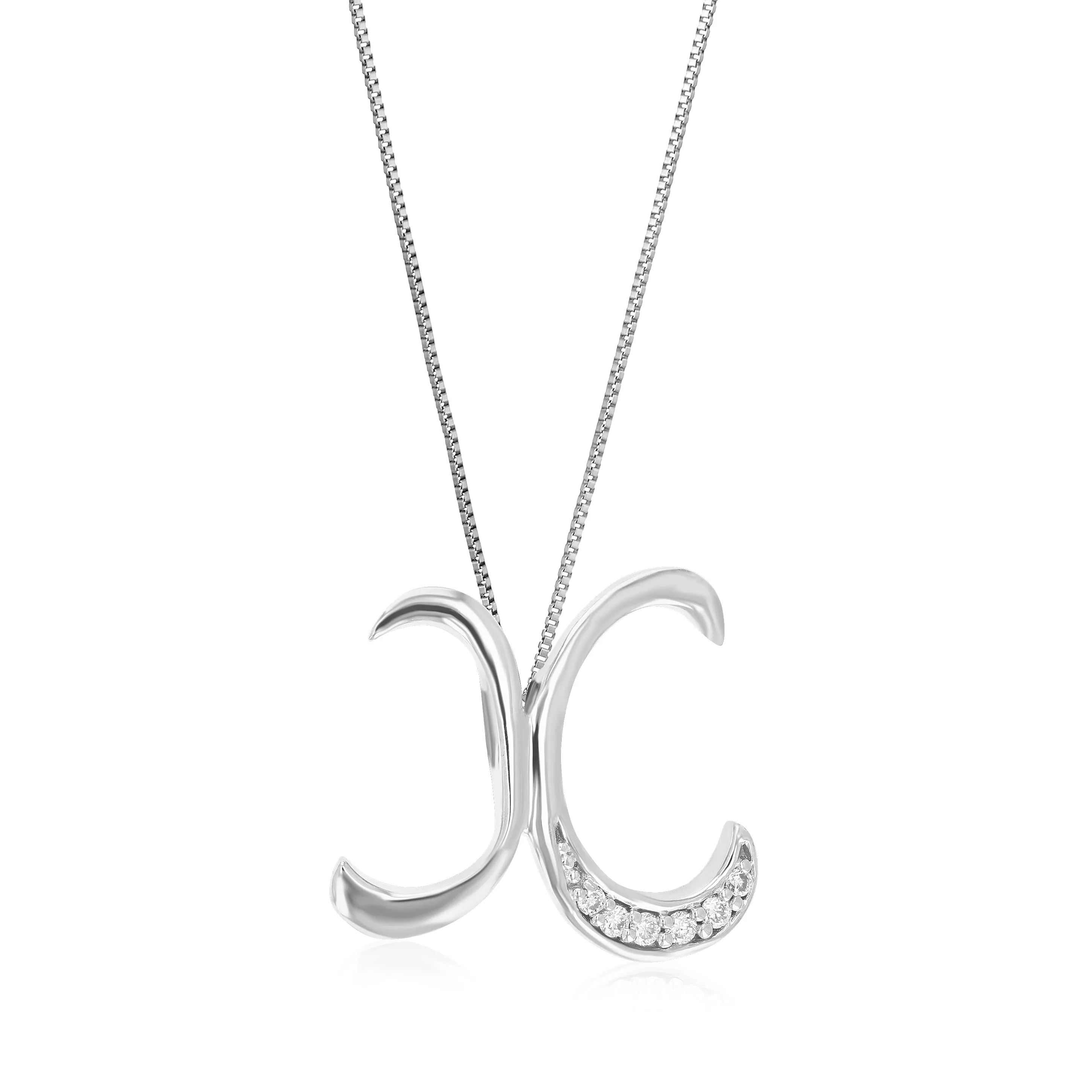 Lab Grown Diamond Alphabet Pendant Necklace in Silver