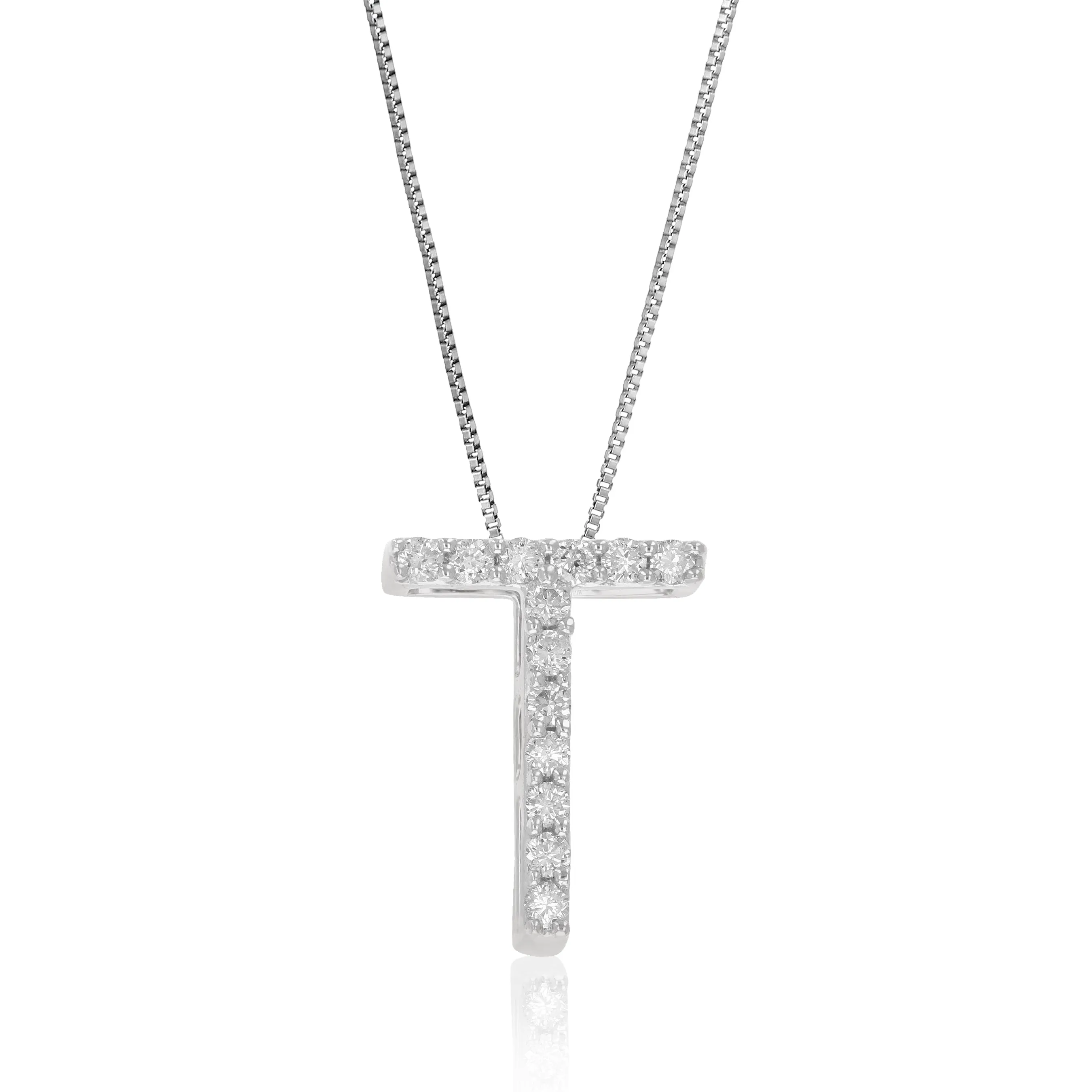 Lab Grown Diamond Alphabet Pendant Necklace in Silver