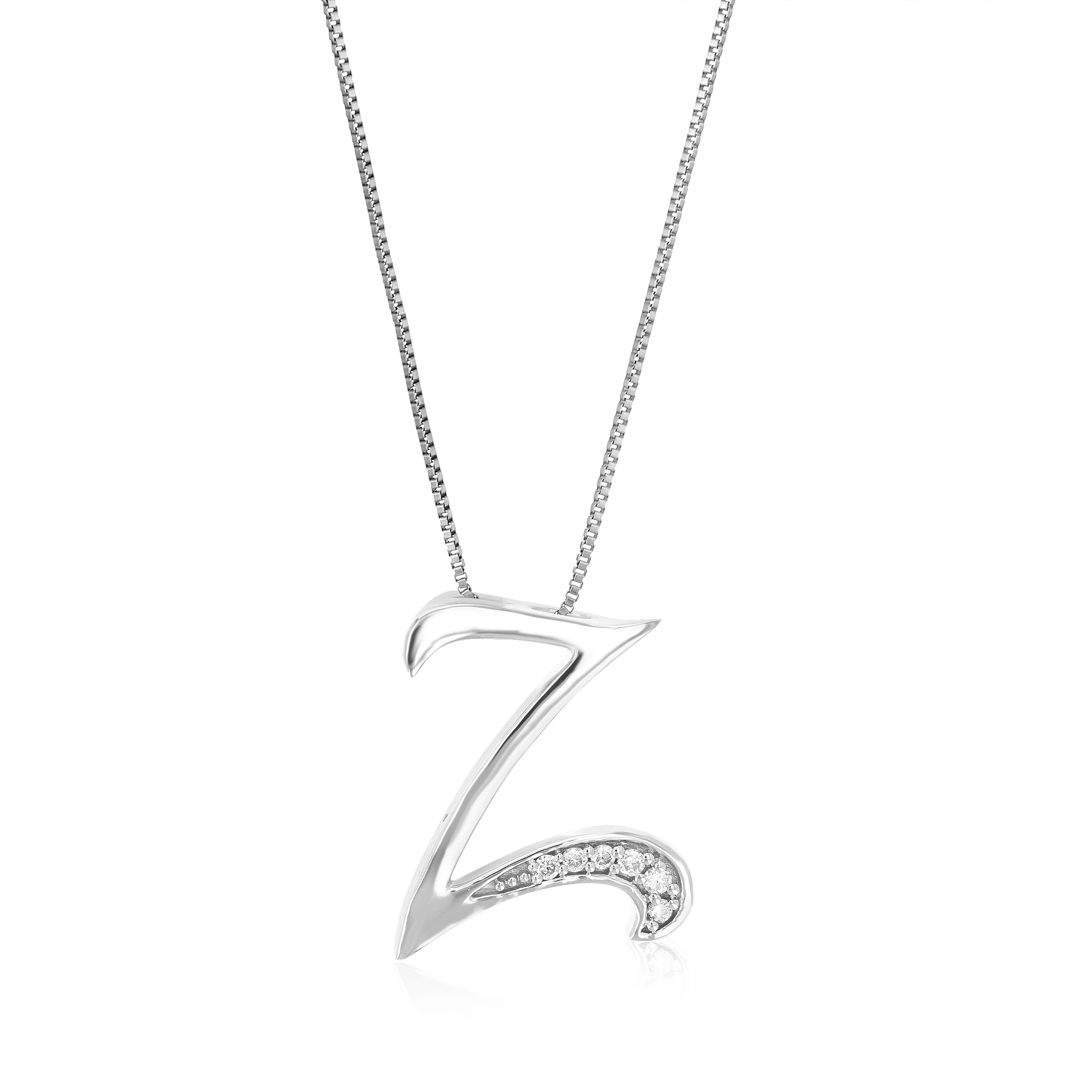 Lab Grown Diamond Alphabet Pendant Necklace in Silver