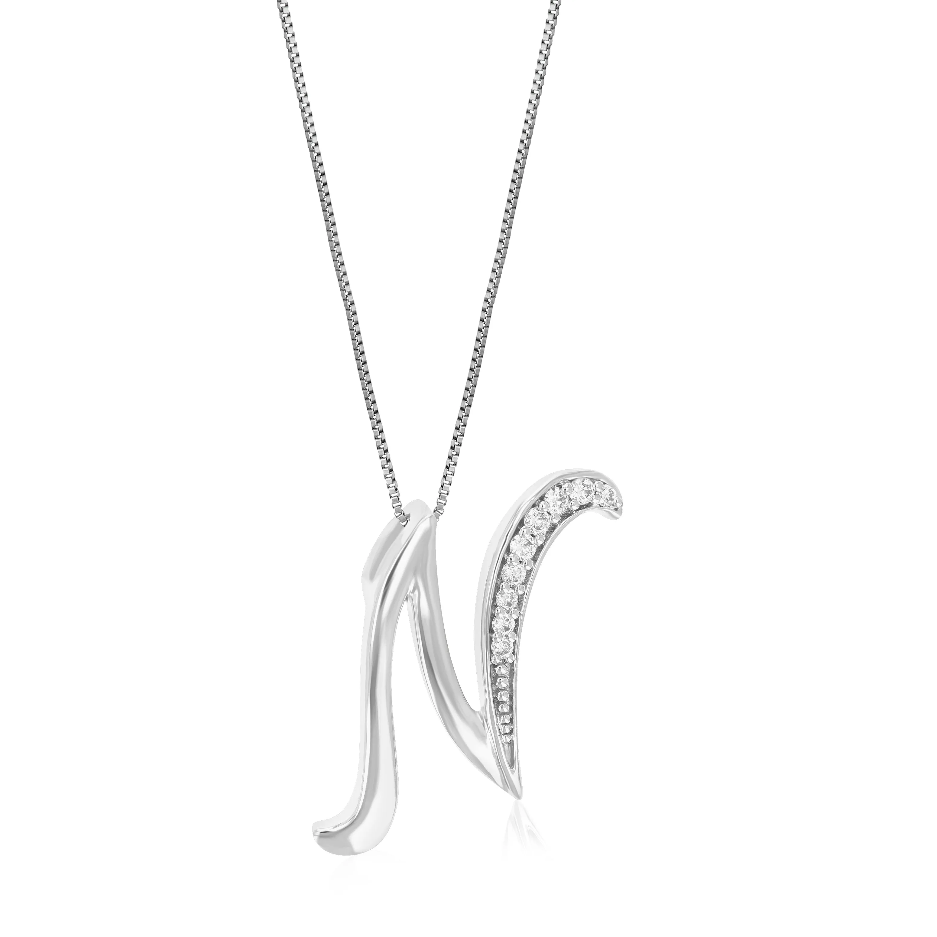 Lab Grown Diamond Alphabet Pendant Necklace in Silver
