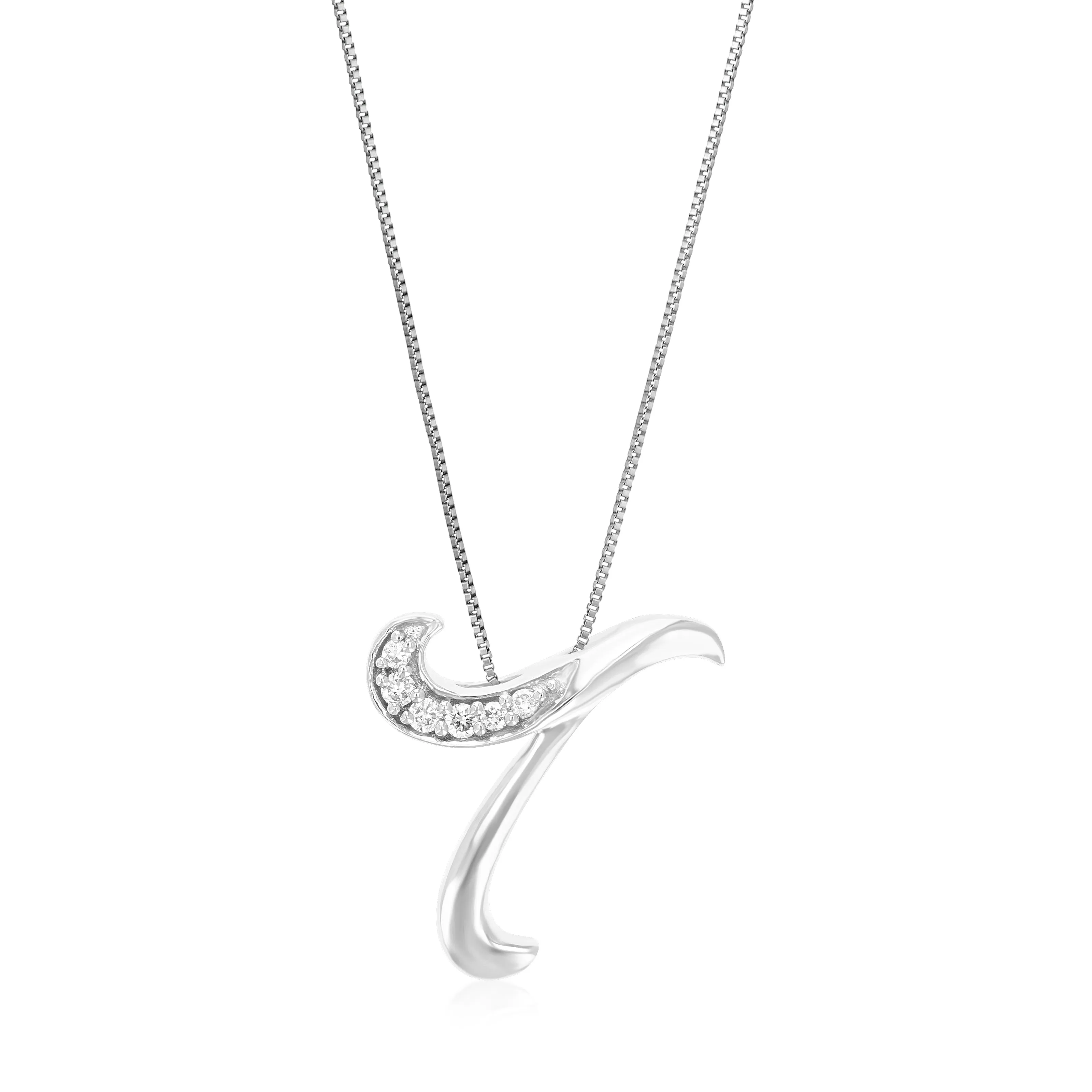 Lab Grown Diamond Alphabet Pendant Necklace in Silver
