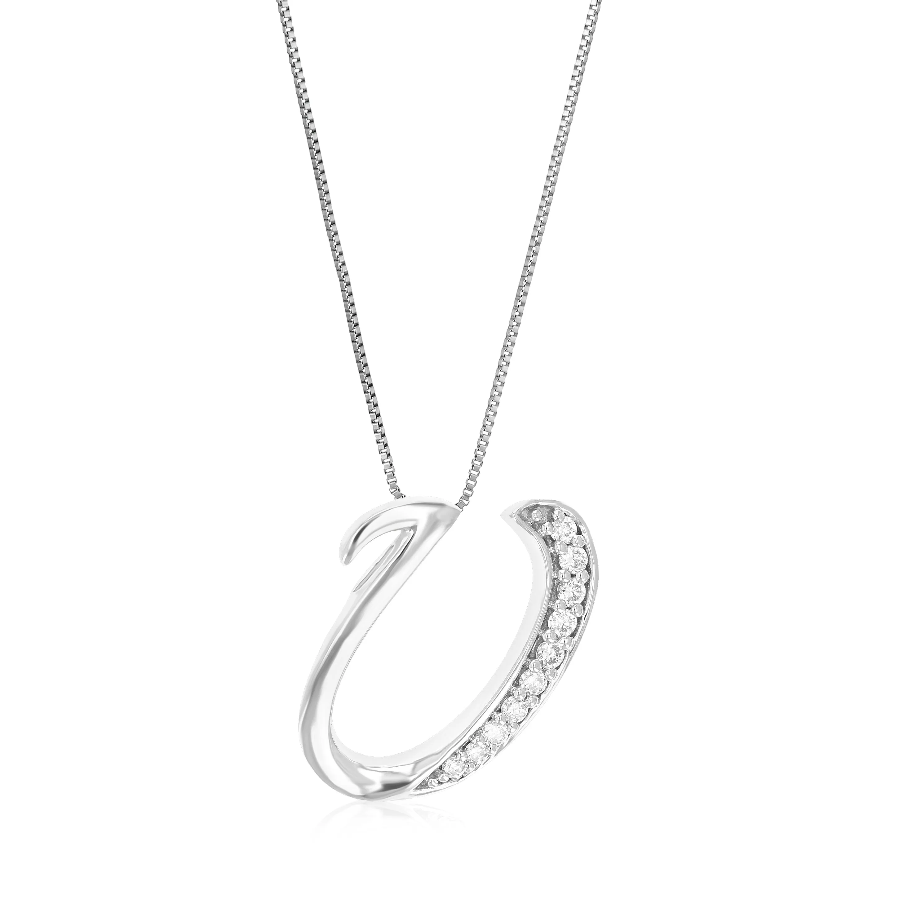 Lab Grown Diamond Alphabet Pendant Necklace in Silver