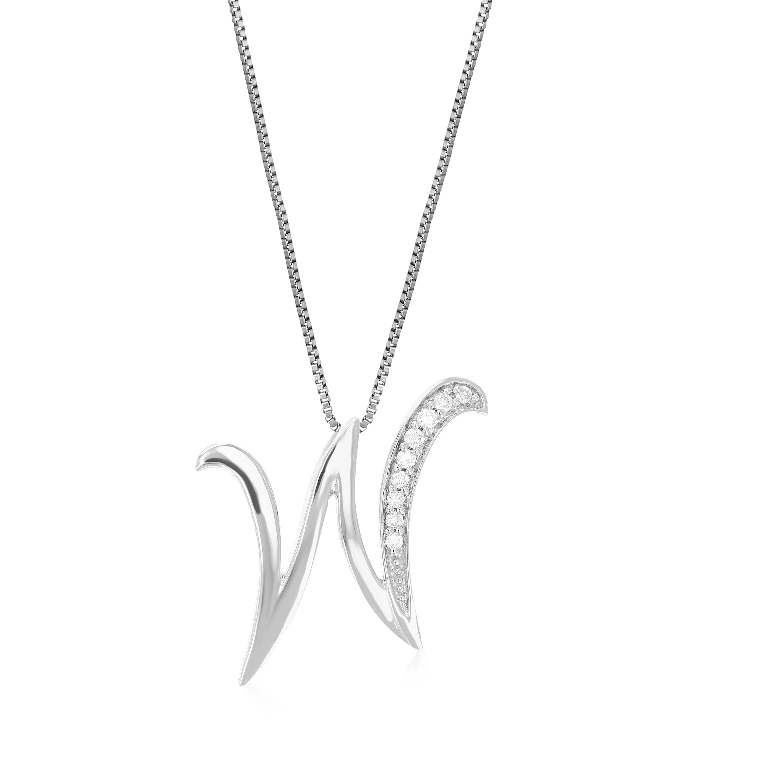 Lab Grown Diamond Alphabet Pendant Necklace in Silver