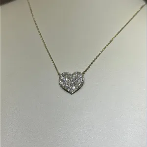 LADIES 14K YELLOW GOLD .75CT FVS2 DIAMOND PAVE HEART NECKLACE