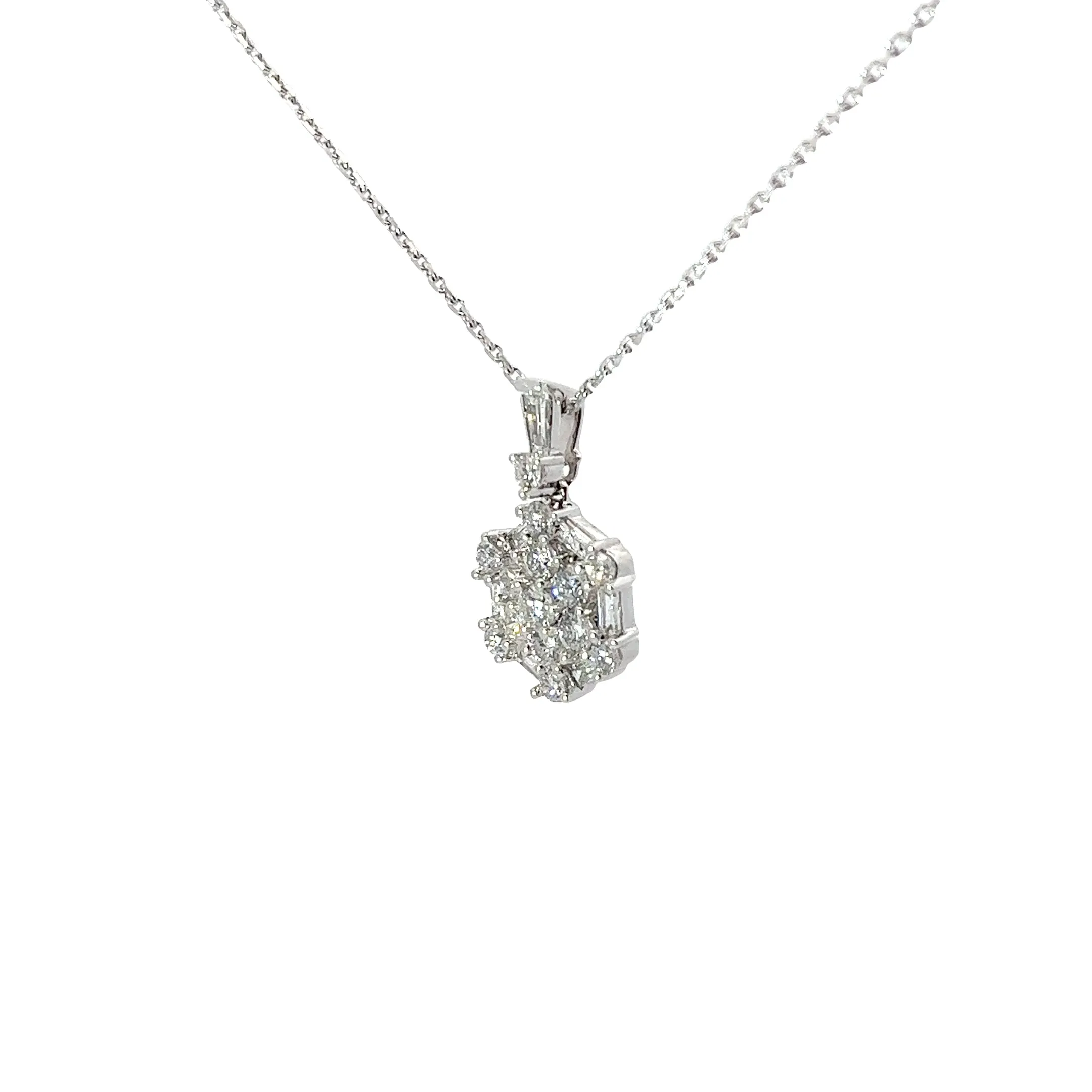 Ladies 18k White Gold Diamond Cluster Necklace