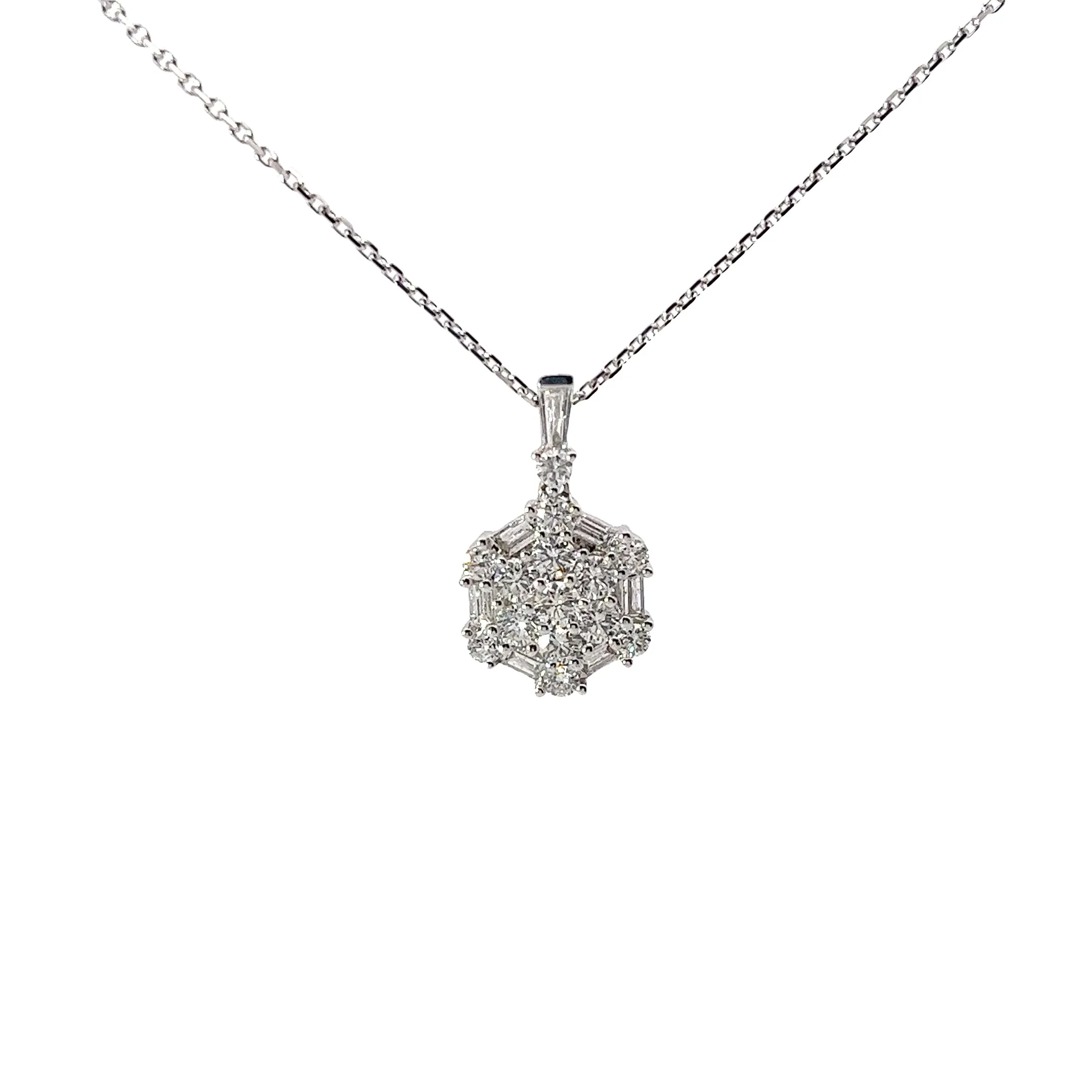 Ladies 18k White Gold Diamond Cluster Necklace