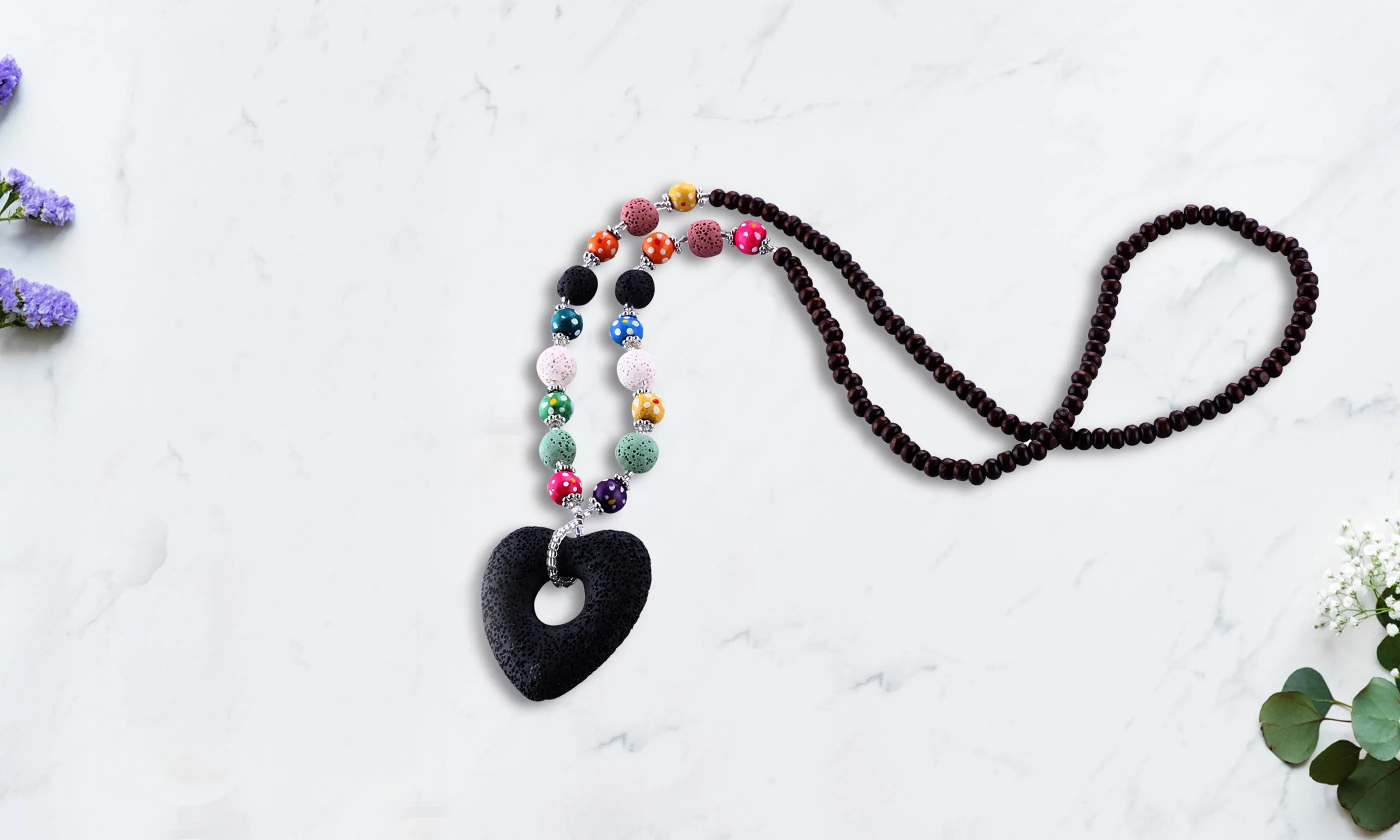 Lava Stone Party Necklace with Lavender Oil