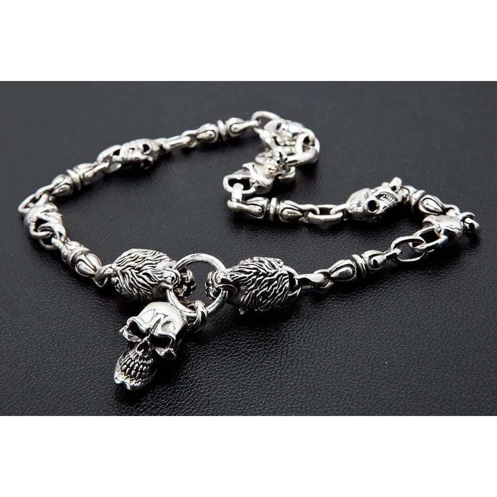 Lion Skull Sterling Silver Biker Necklace