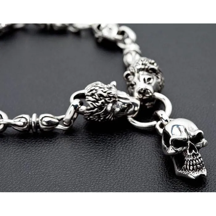 Lion Skull Sterling Silver Biker Necklace