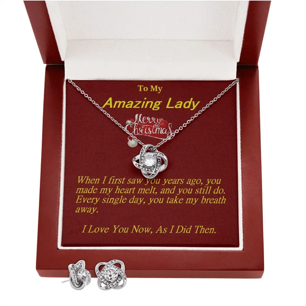 Love Knot Earring & Necklace Set, Custom Message Card