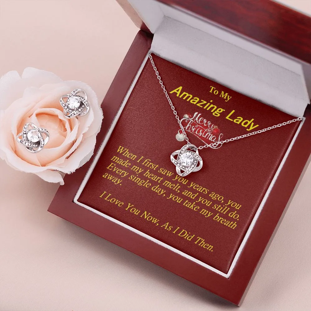 Love Knot Earring & Necklace Set, Custom Message Card