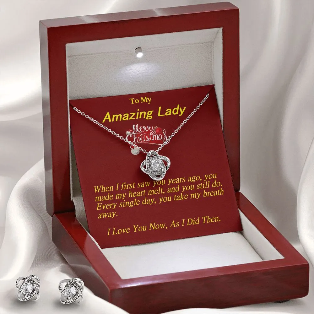 Love Knot Earring & Necklace Set, Custom Message Card