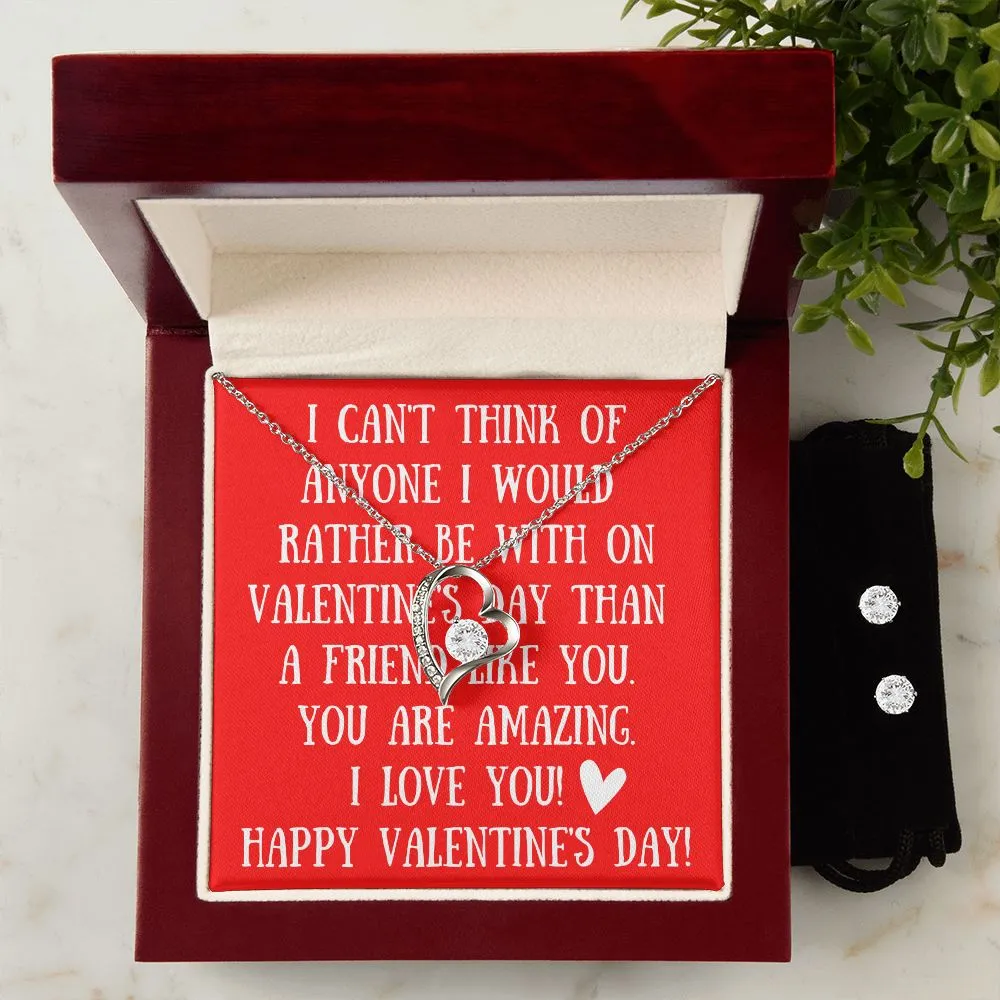 Love You Red Valentine's Forever Heart Necklace & Cubic Zirconia Earring Set