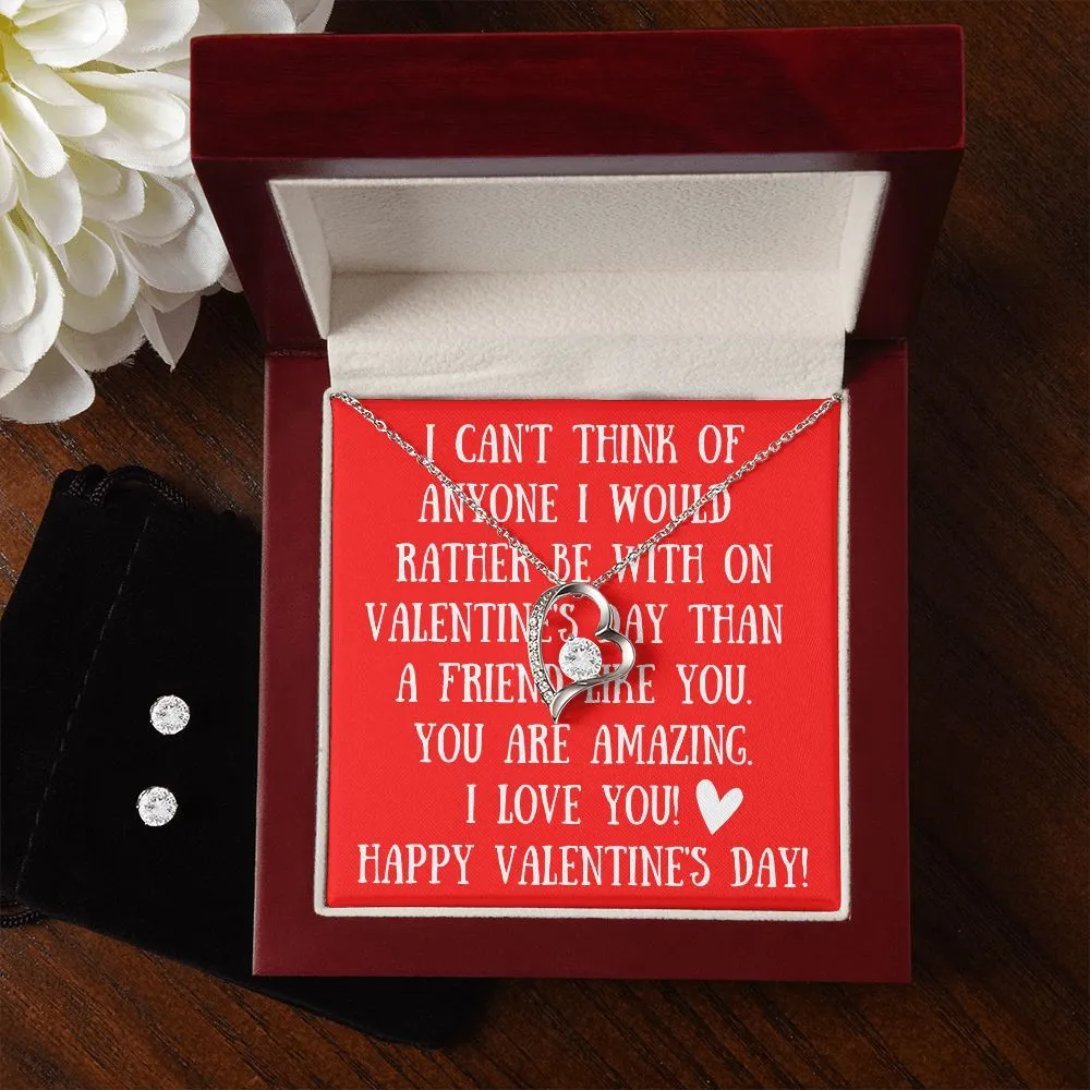 Love You Red Valentine's Forever Heart Necklace & Cubic Zirconia Earring Set