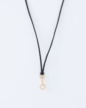 medium double beam link with white pavé diamonds on silky cord necklace