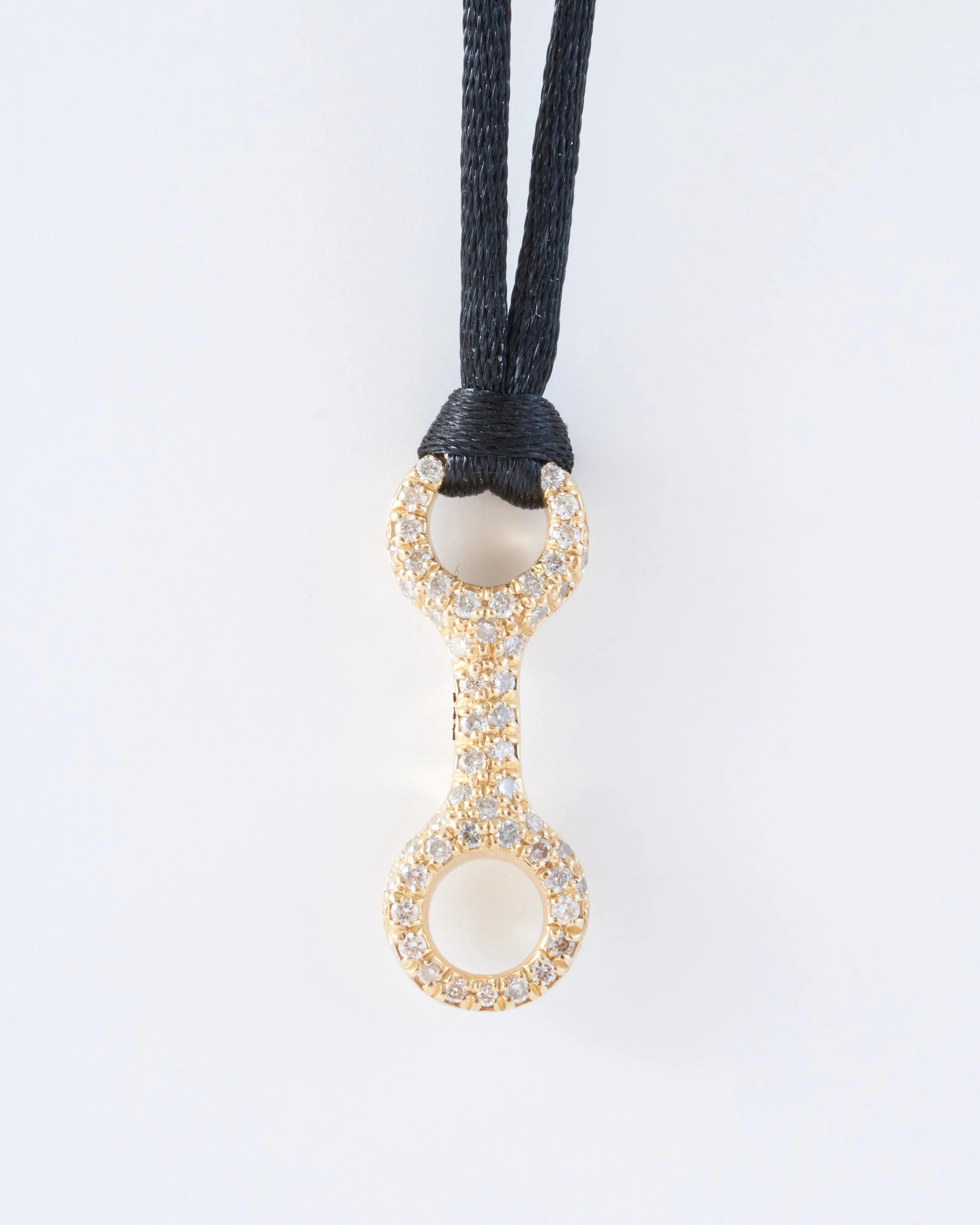 medium double beam link with white pavé diamonds on silky cord necklace