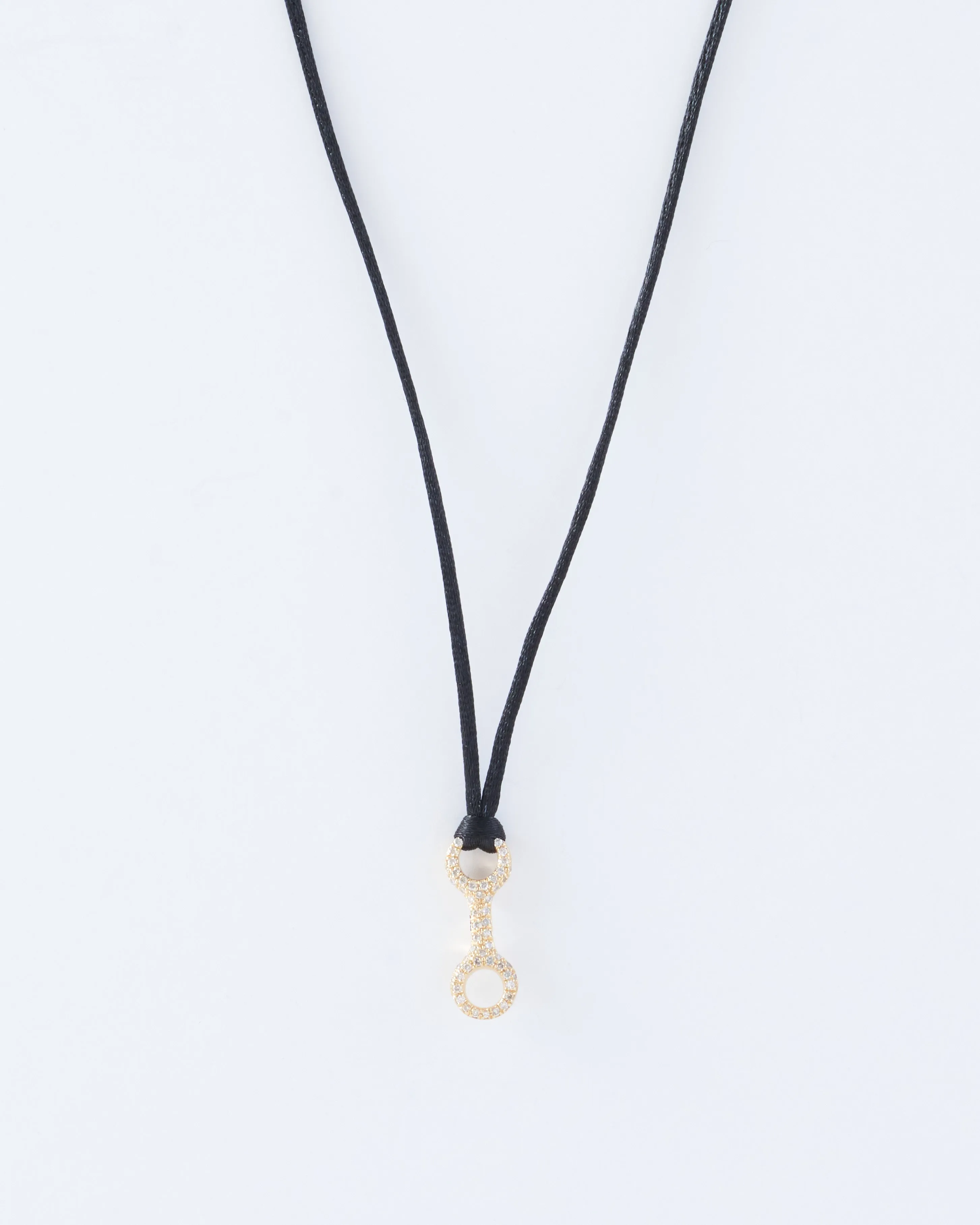 medium double beam link with white pavé diamonds on silky cord necklace
