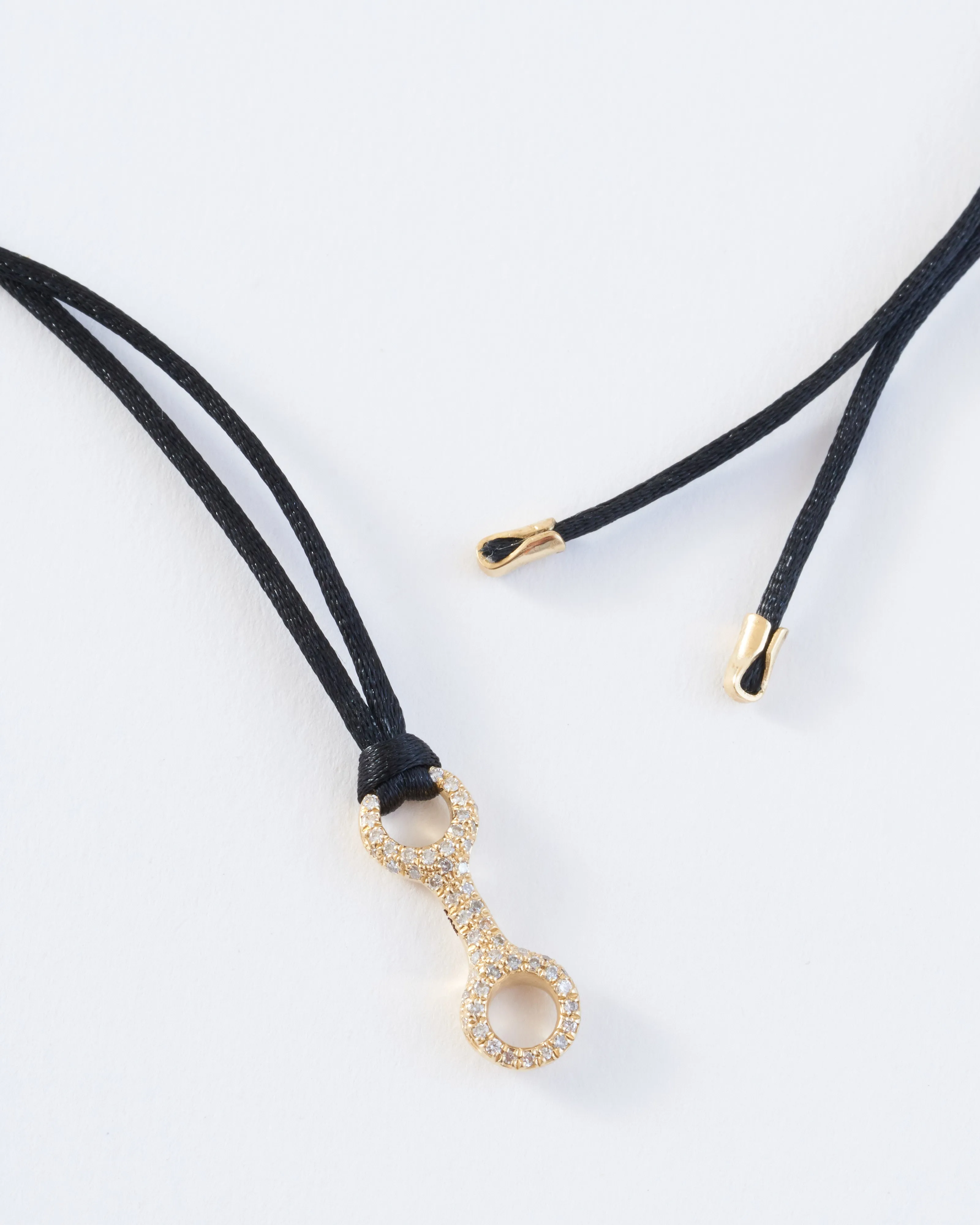 medium double beam link with white pavé diamonds on silky cord necklace