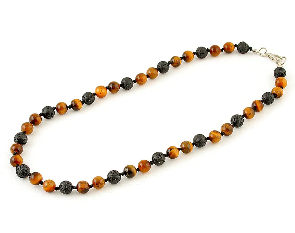 Men's tiger eye and black lava necklace