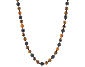 Men's tiger eye and black lava necklace