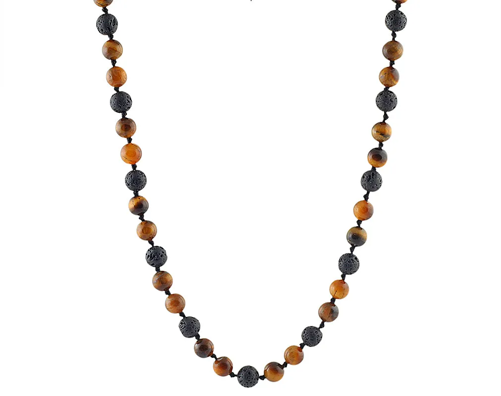 Men's tiger eye and black lava necklace