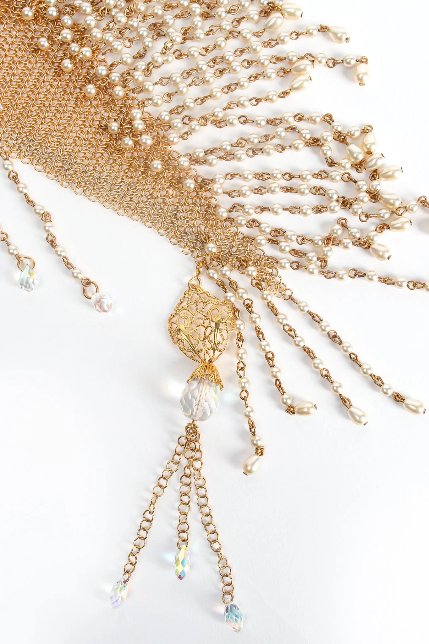 Mesh Waterfall Pearl Fringe Bib Necklace