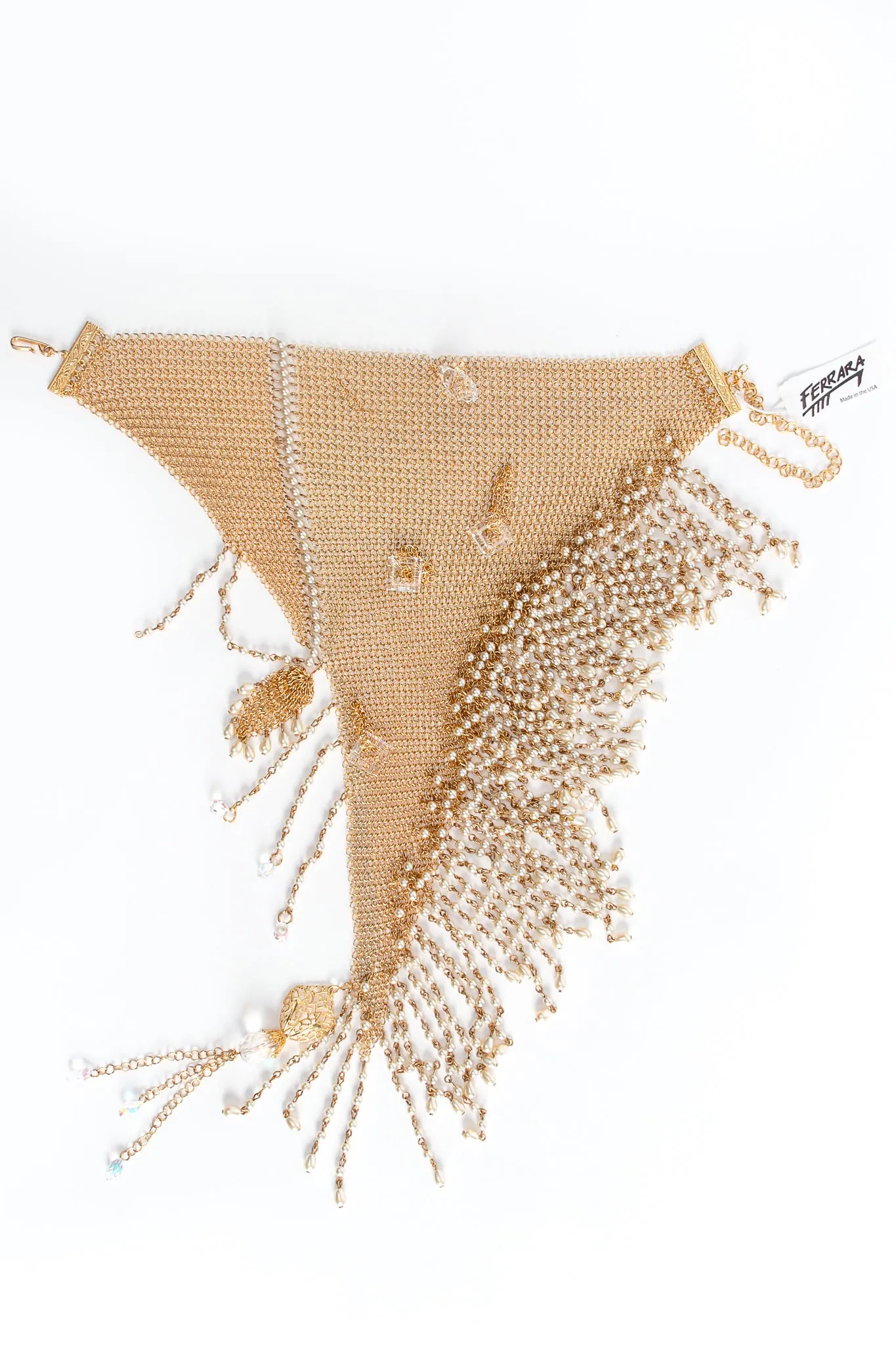 Mesh Waterfall Pearl Fringe Bib Necklace