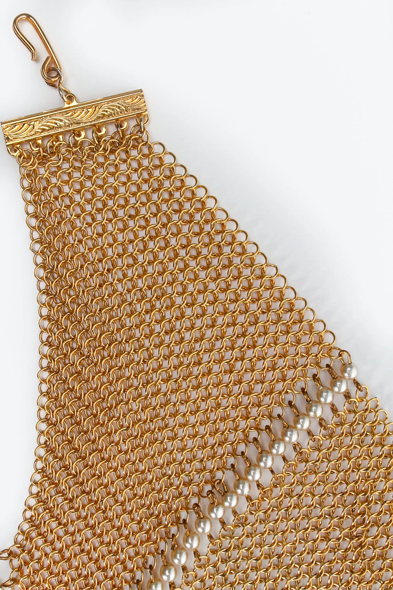 Mesh Waterfall Pearl Fringe Bib Necklace