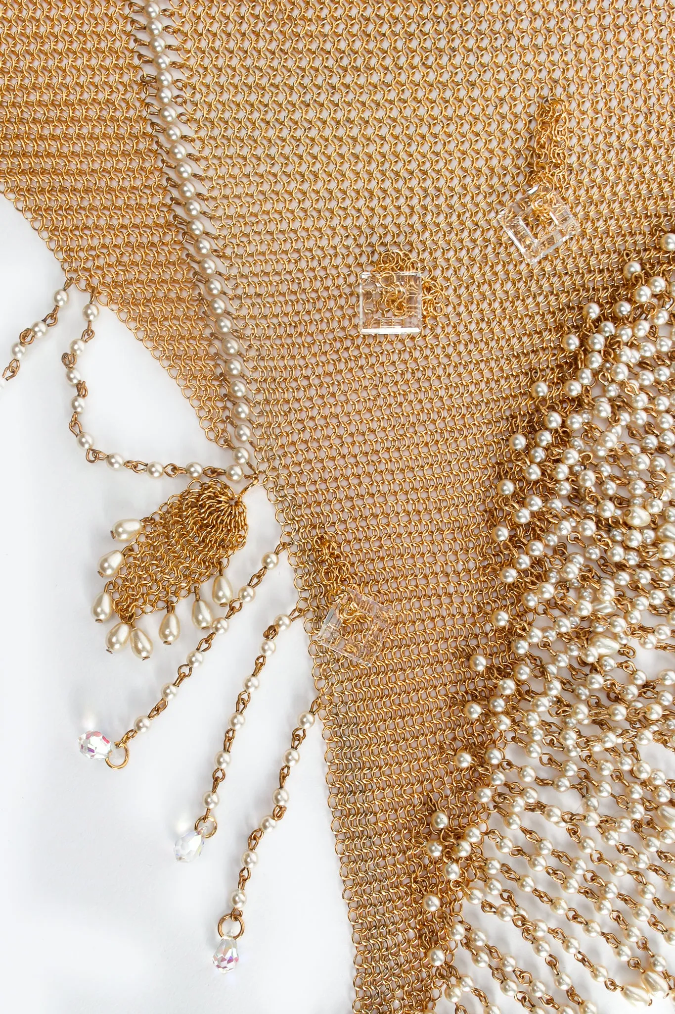 Mesh Waterfall Pearl Fringe Bib Necklace