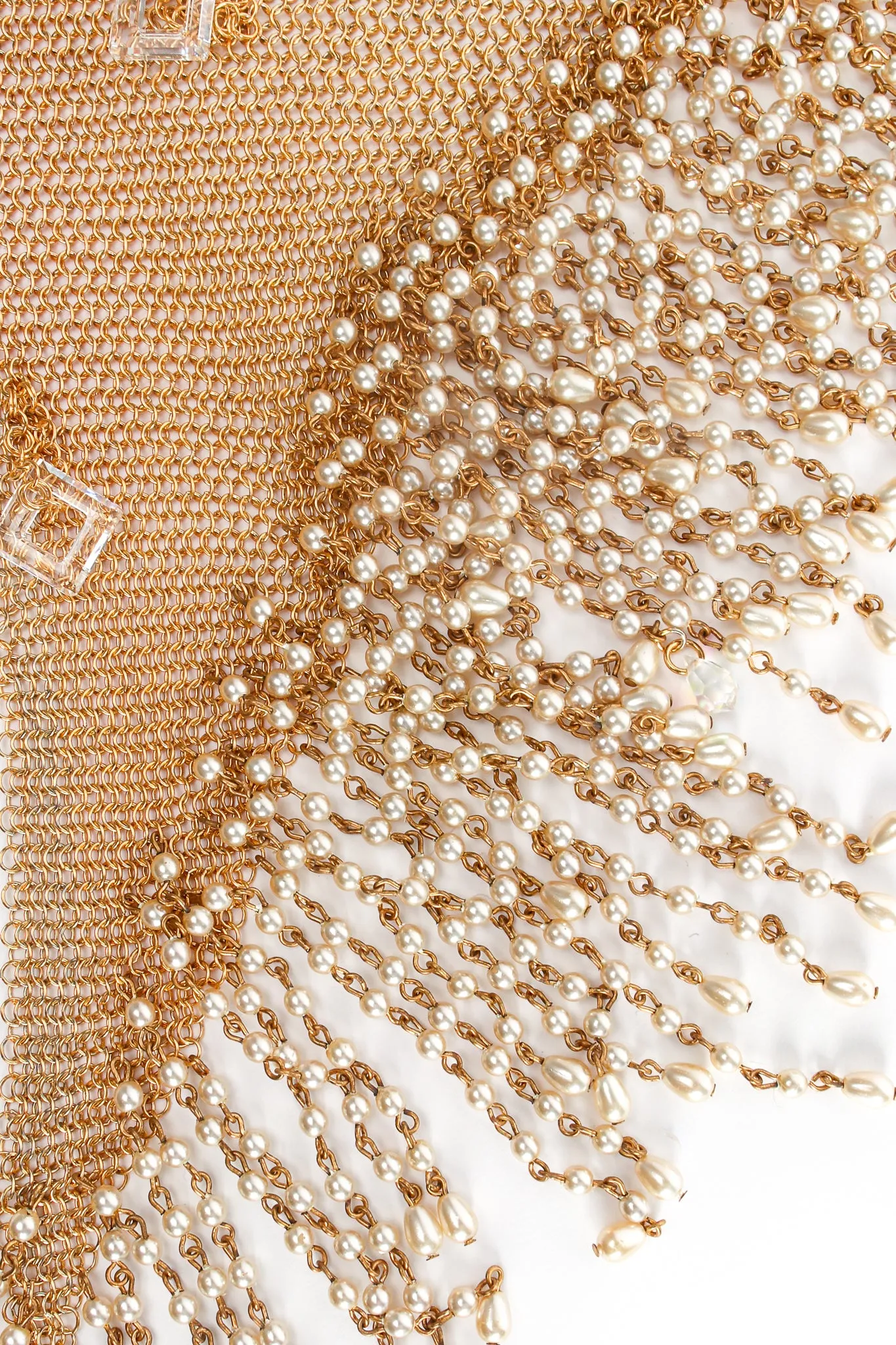 Mesh Waterfall Pearl Fringe Bib Necklace