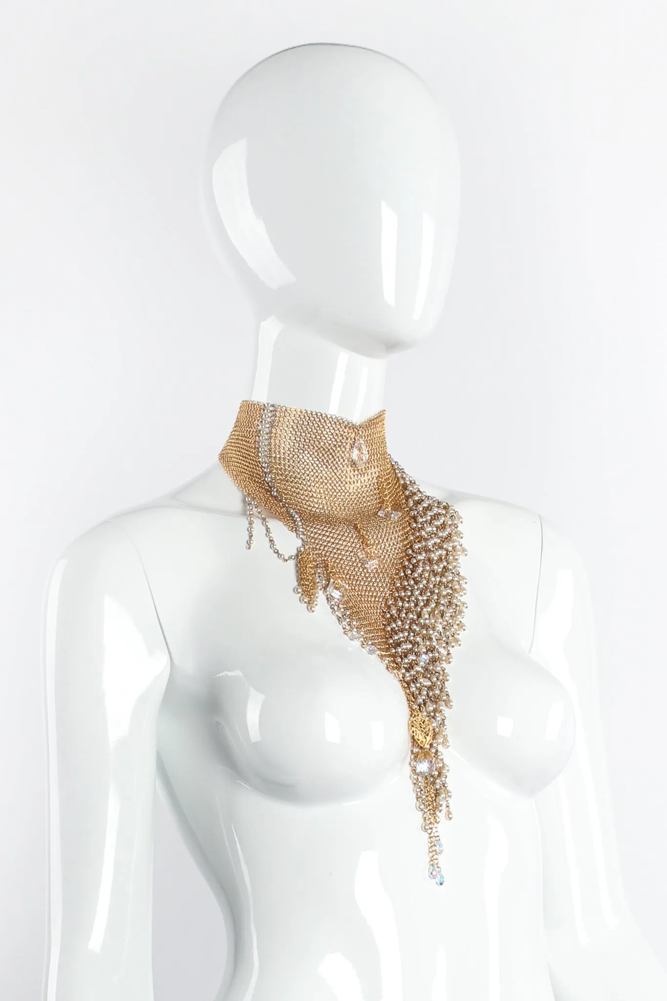 Mesh Waterfall Pearl Fringe Bib Necklace