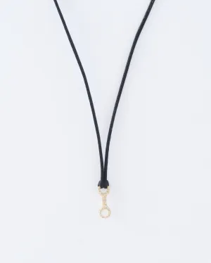 mini double beam link with white pavé diamonds on silky cord necklace