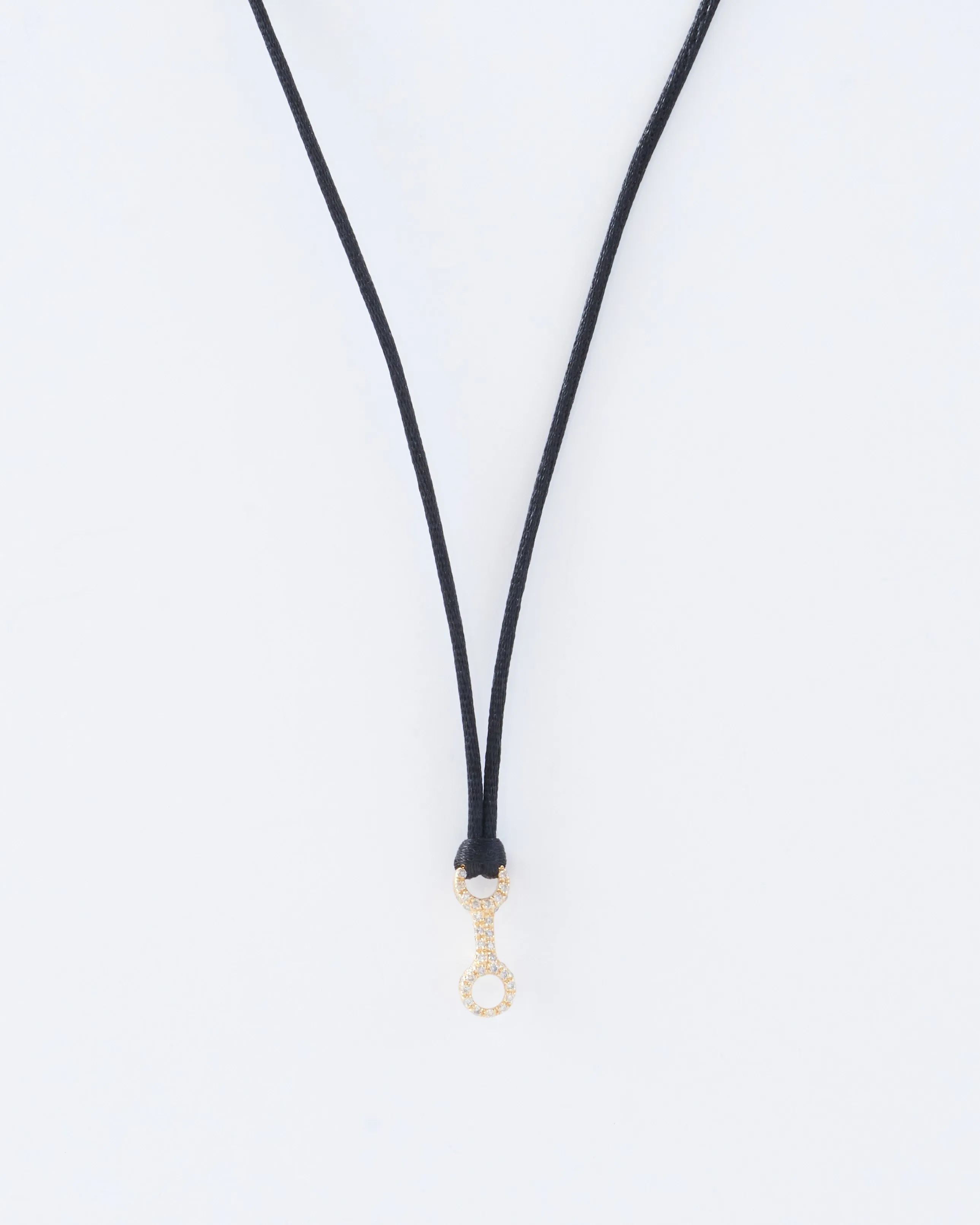 mini double beam link with white pavé diamonds on silky cord necklace