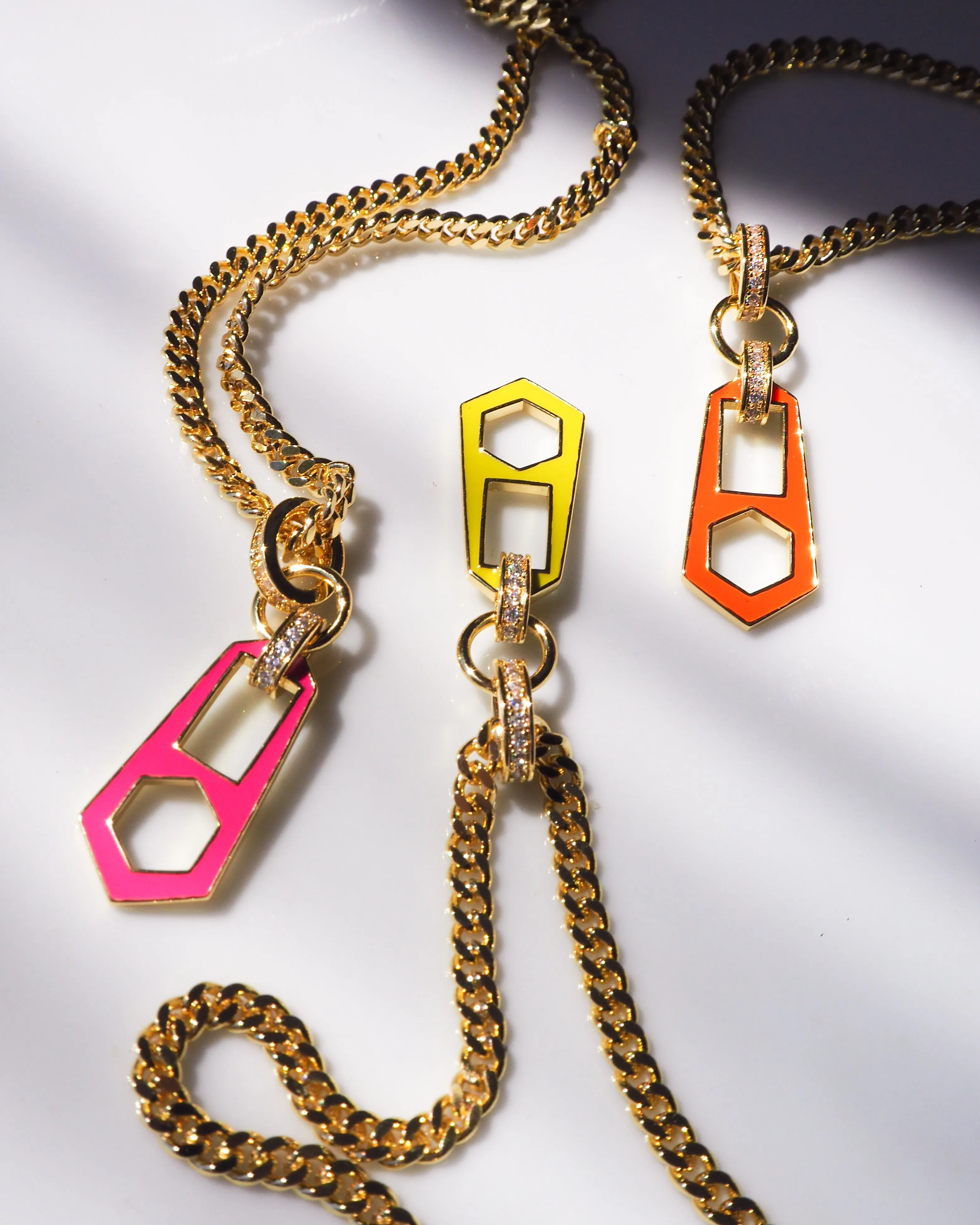 Mini Zipper Pendant Necklace- Hot Pink- Gold