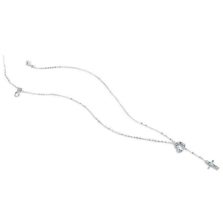 Multi Color Diamond Heart & Cross Pendant Necklace